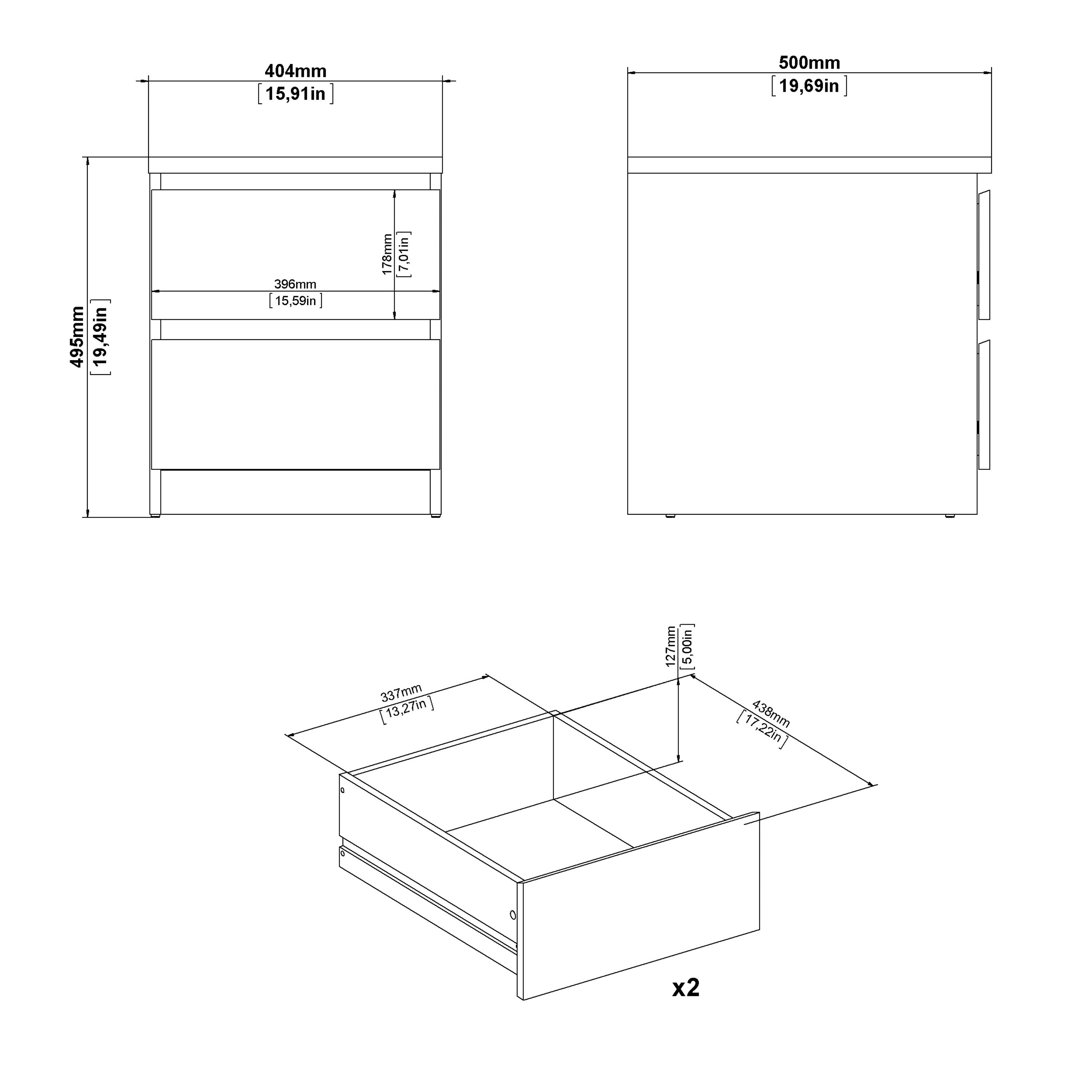 Naia Bedside 2 drawers in Matt Black