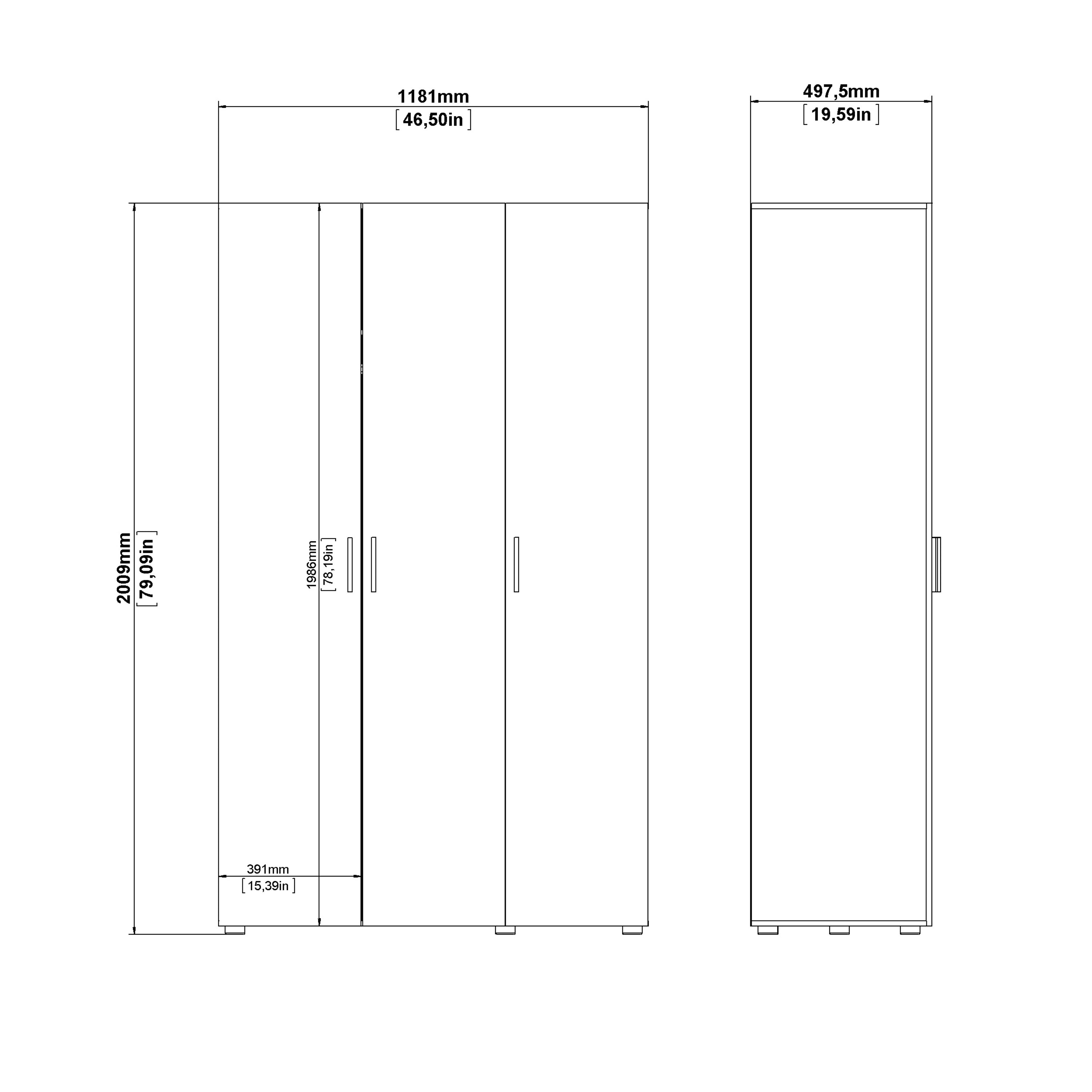Pepe Wardrobe with 3 Doors in Black