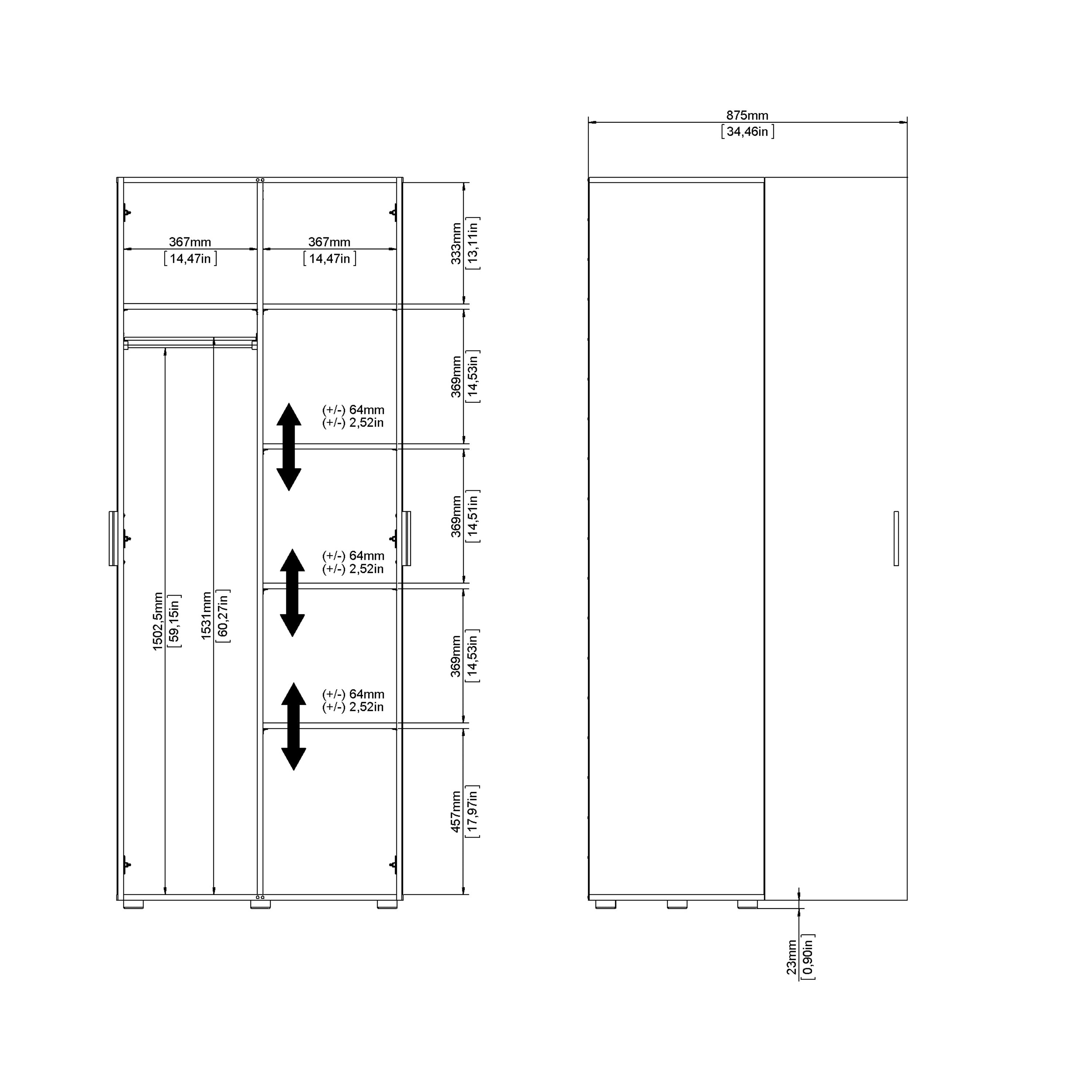 Pepe Wardrobe with 2 Doors in Oak with White High Gloss