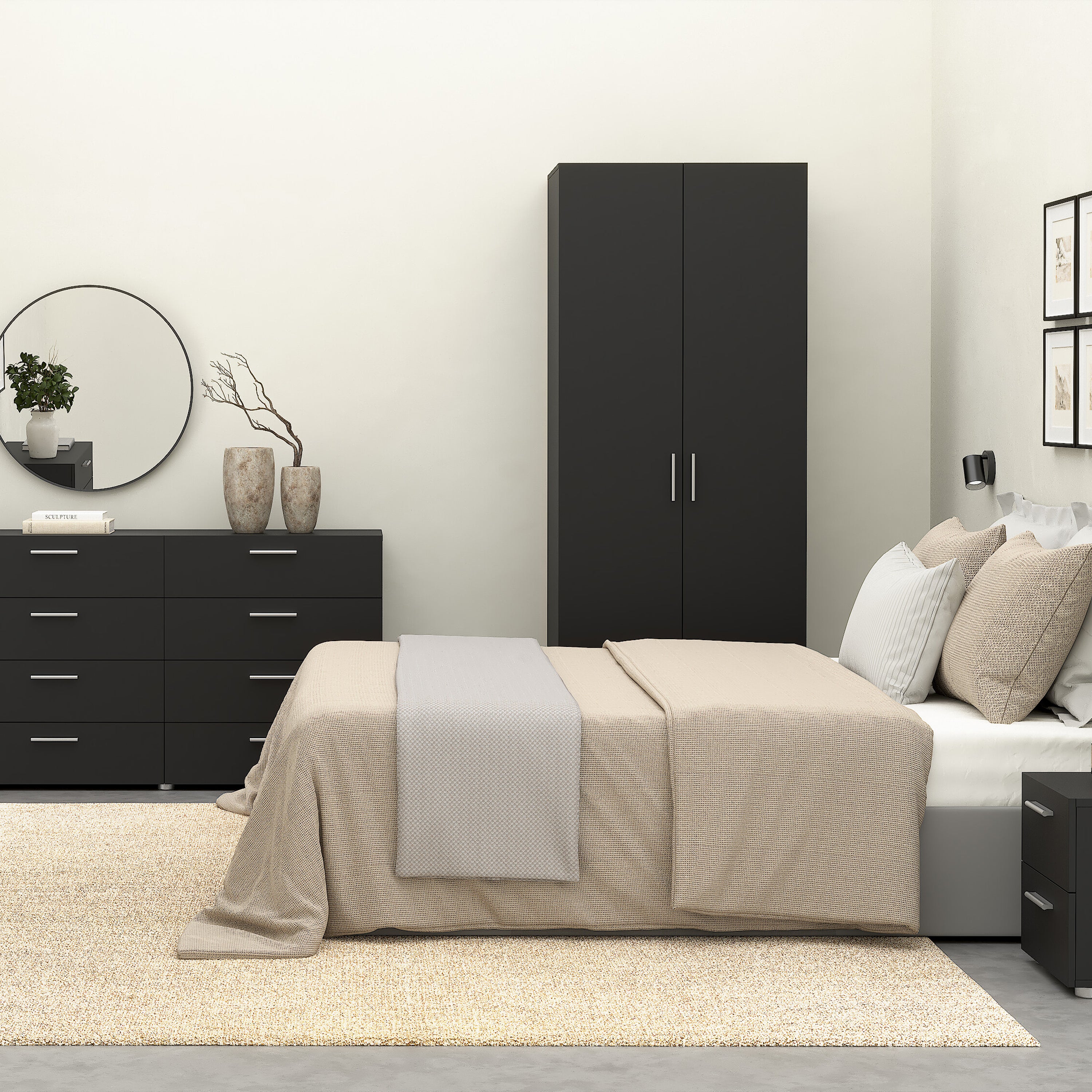 Pepe Wardrobe with 2 Doors in Black