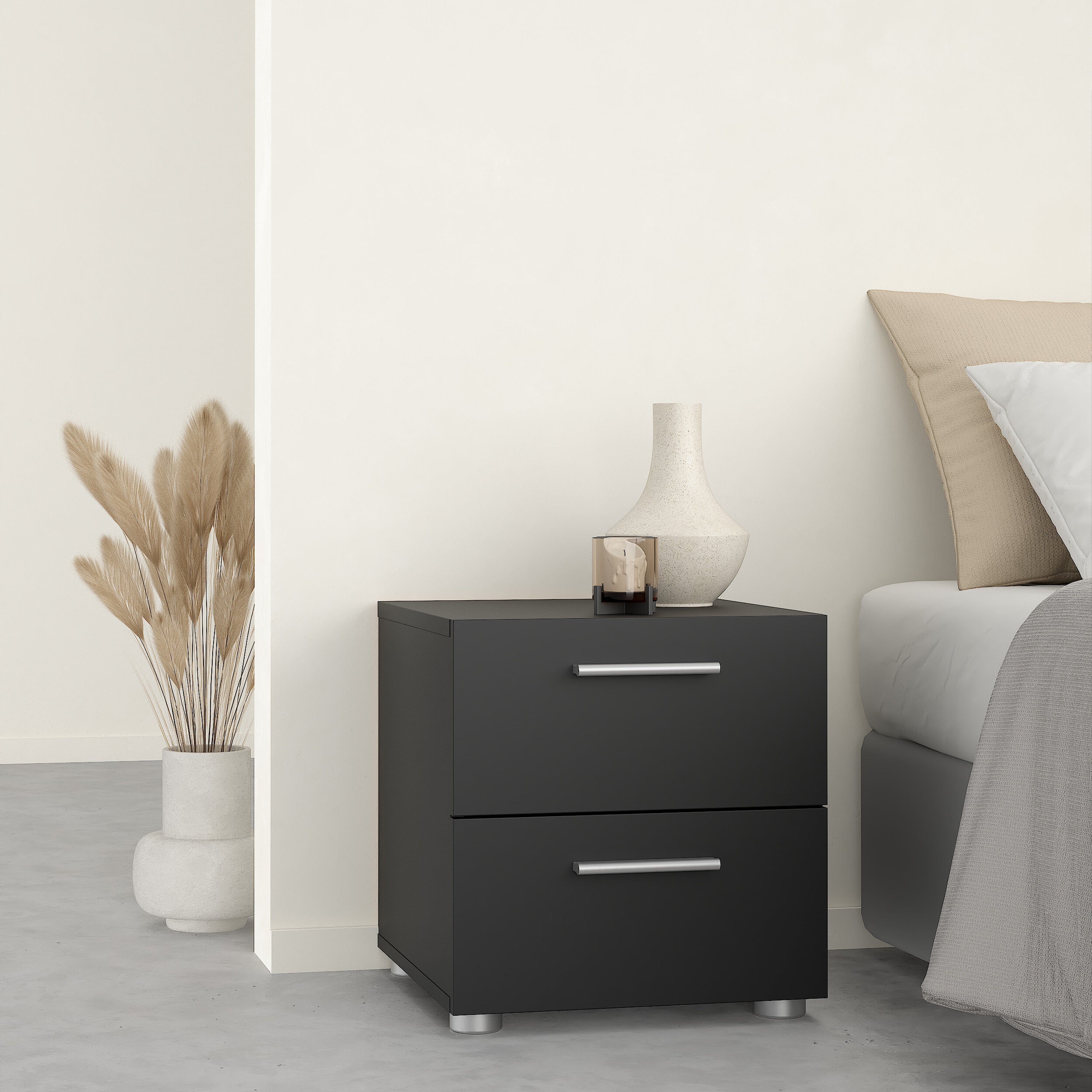Pepe Package - Bedside 2 Drawers + Chest of 4 Drawers + Wardrobe with 2 Doors in Black