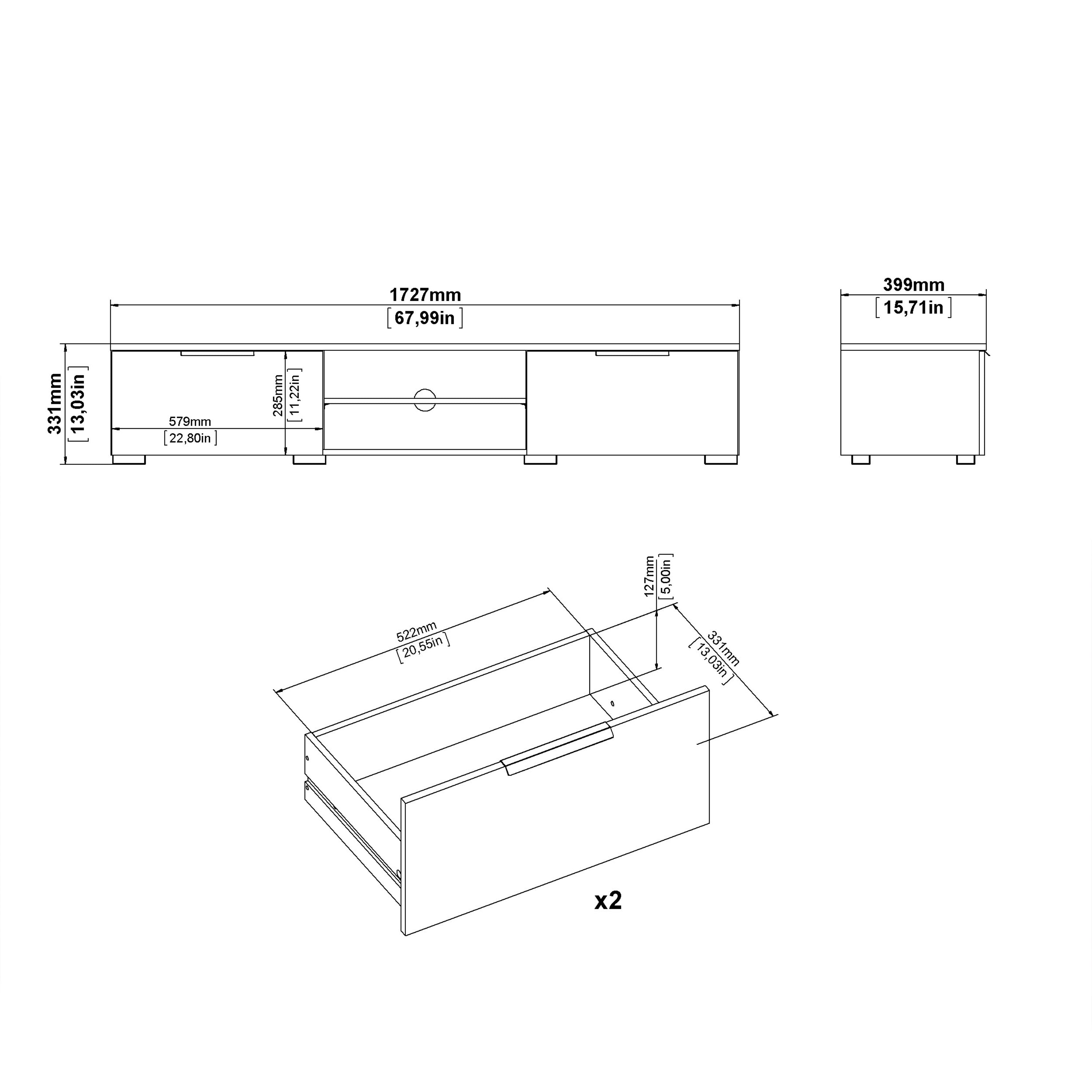 Match TV Unit 2 Drawers 2 Shelf in Jackson Hickory Oak