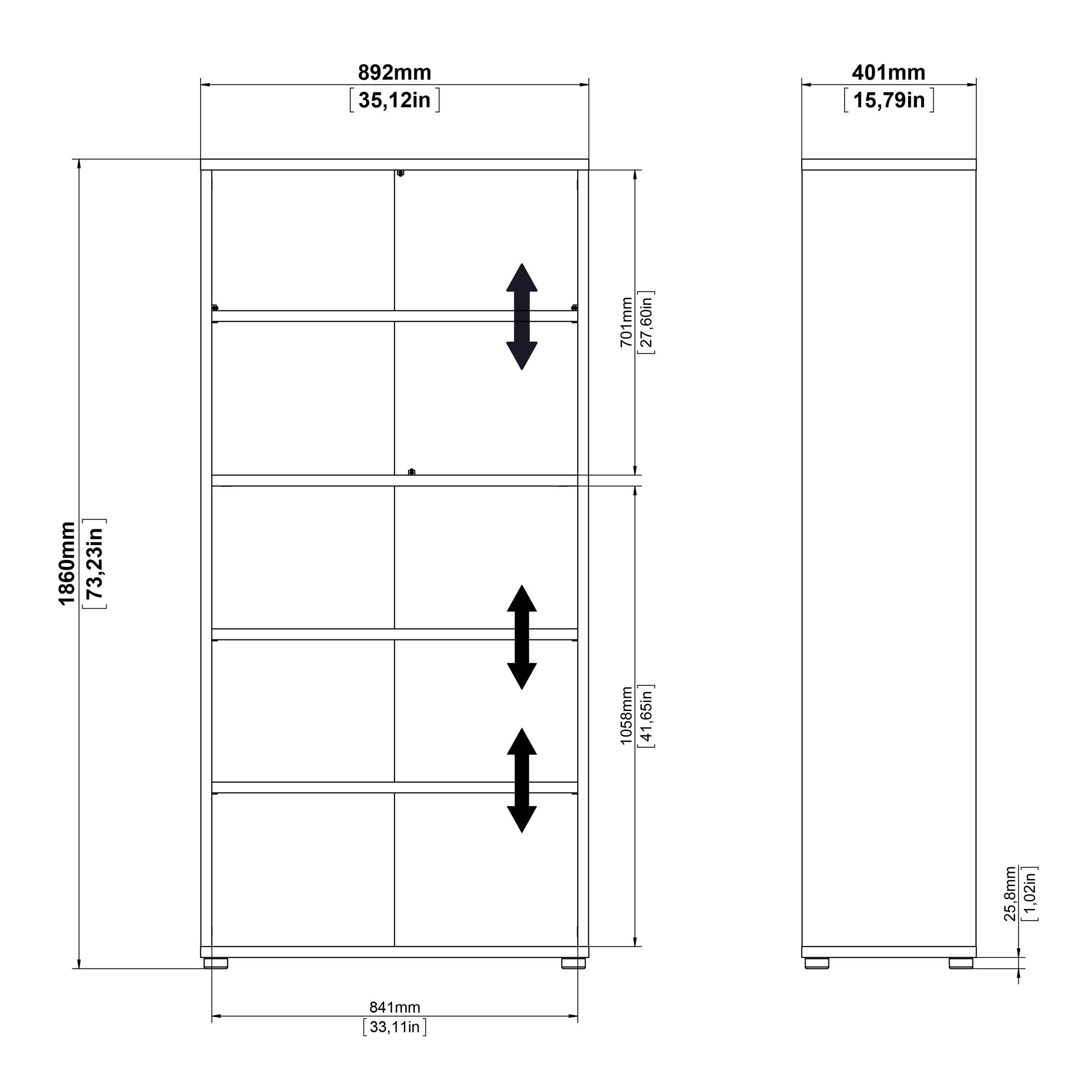 Prima Bookcase 4 Shelves in Oak