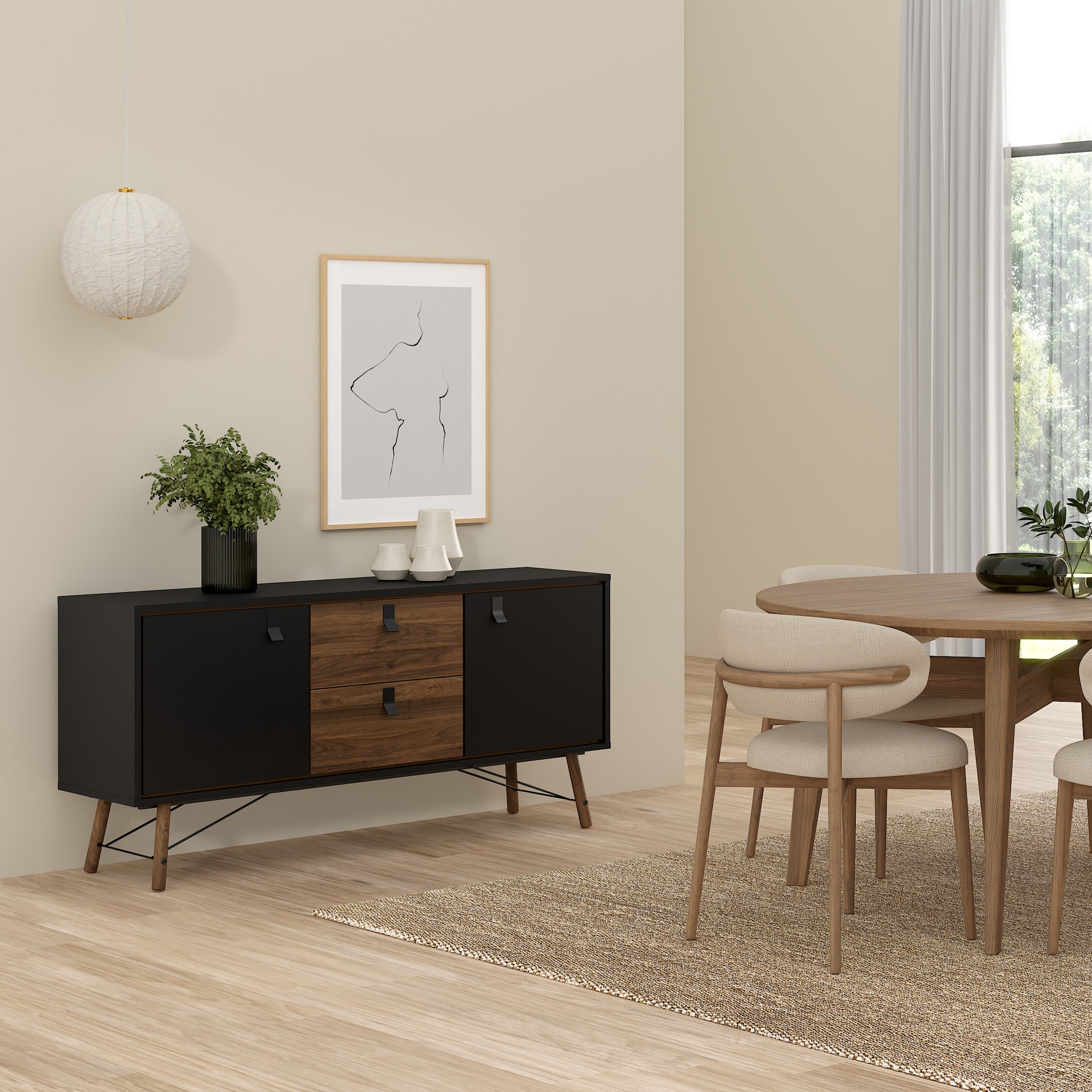 Ry Sideboard 2 Doors 2 Drawers in Matt Black Walnut