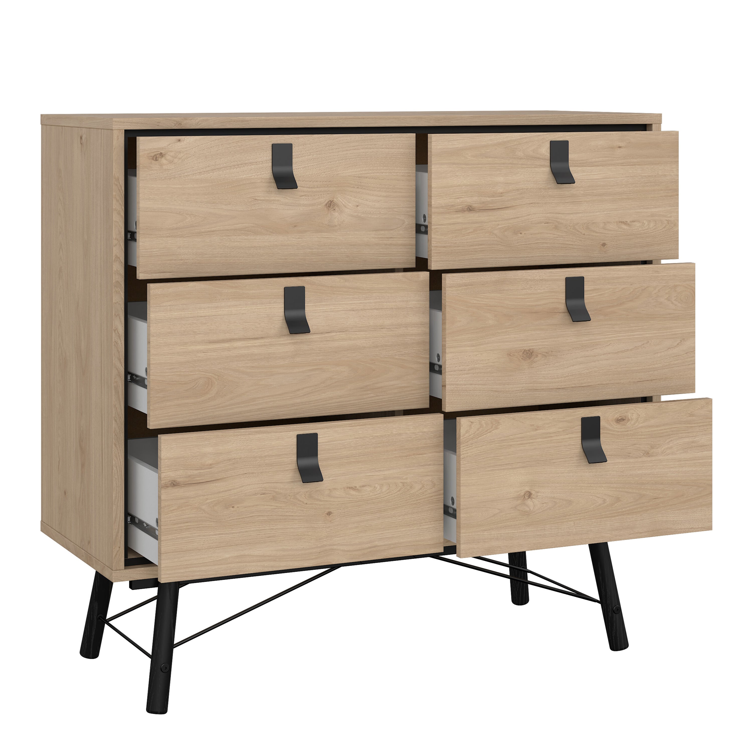 Ry Package - Wardrobe 3 Doors + 3 Drawers + Double Chest 6 Drawers + Bedside Cabinet 2 Drawers in Jackson Hickory Oak