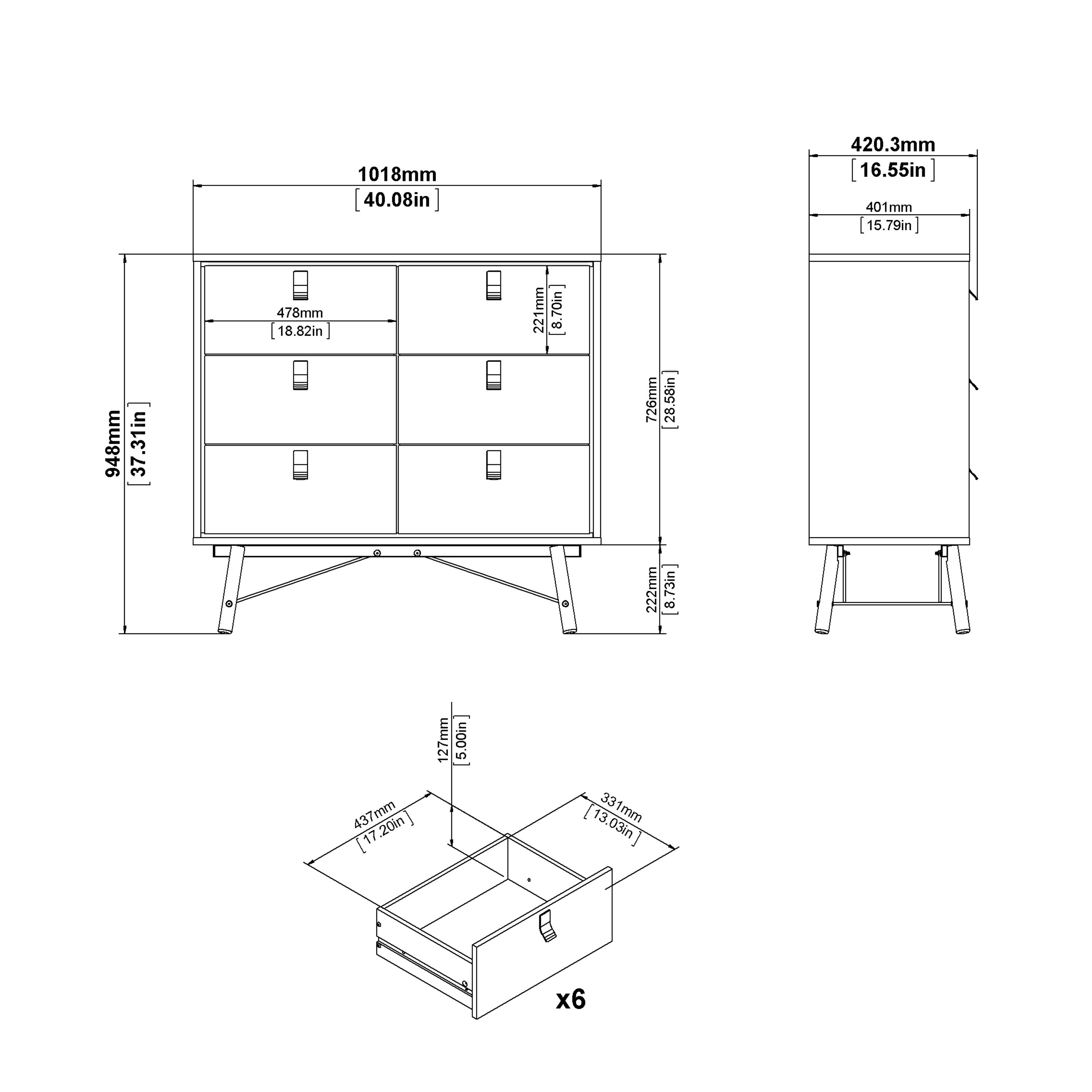 Ry Package - Wardrobe 3 Doors + 3 Drawers + Double Chest 6 Drawers + Bedside Cabinet 2 Drawers in Jackson Hickory Oak