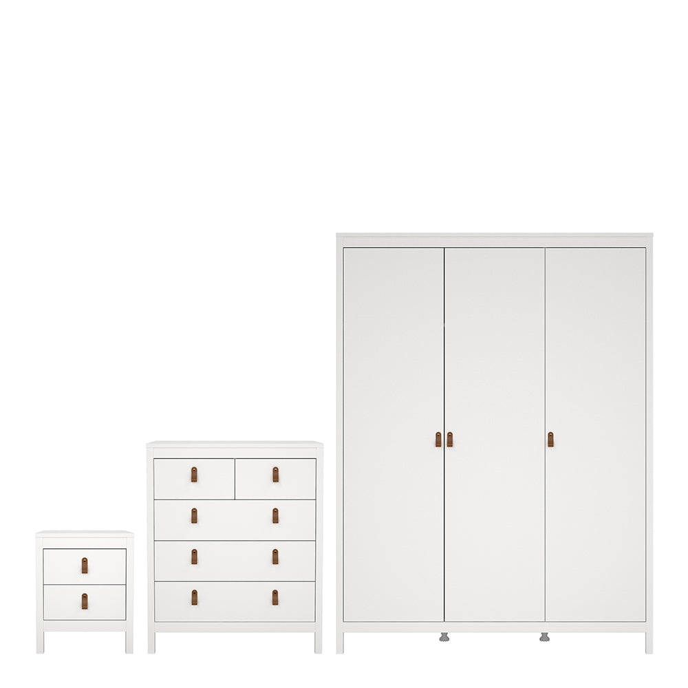 Barcelona Package - Bedside Table 2 Drawers + Chest 5 Drawers + Wardrobe with 2 Doors in White