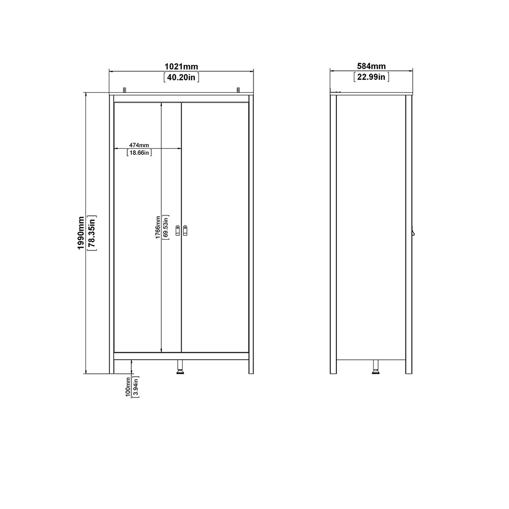 Barcelona Package - Bedside Table 2 Drawers + Chest 5 Drawers + Wardrobe with 2 Doors in Matt Black