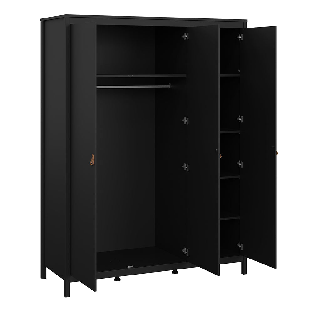 Barcelona Package - Bedside Table 2 Drawers + Chest 5 Drawers + Wardrobe with 3 Doors in Matt Black