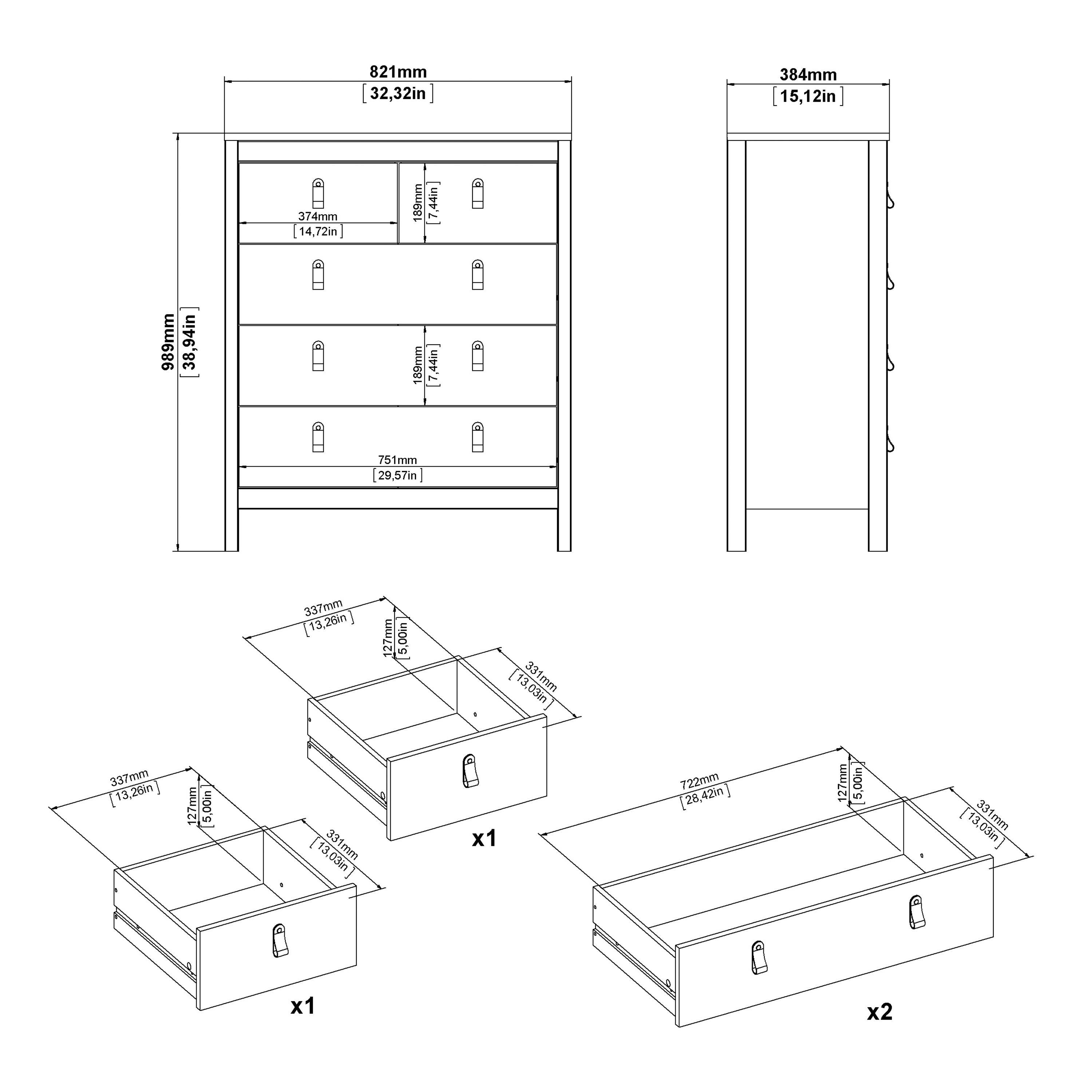 Barcelona Package - Bedside Table 2 Drawers + Chest 5 Drawers + 2 Door Wardrobe in Jackson Hickory Oak
