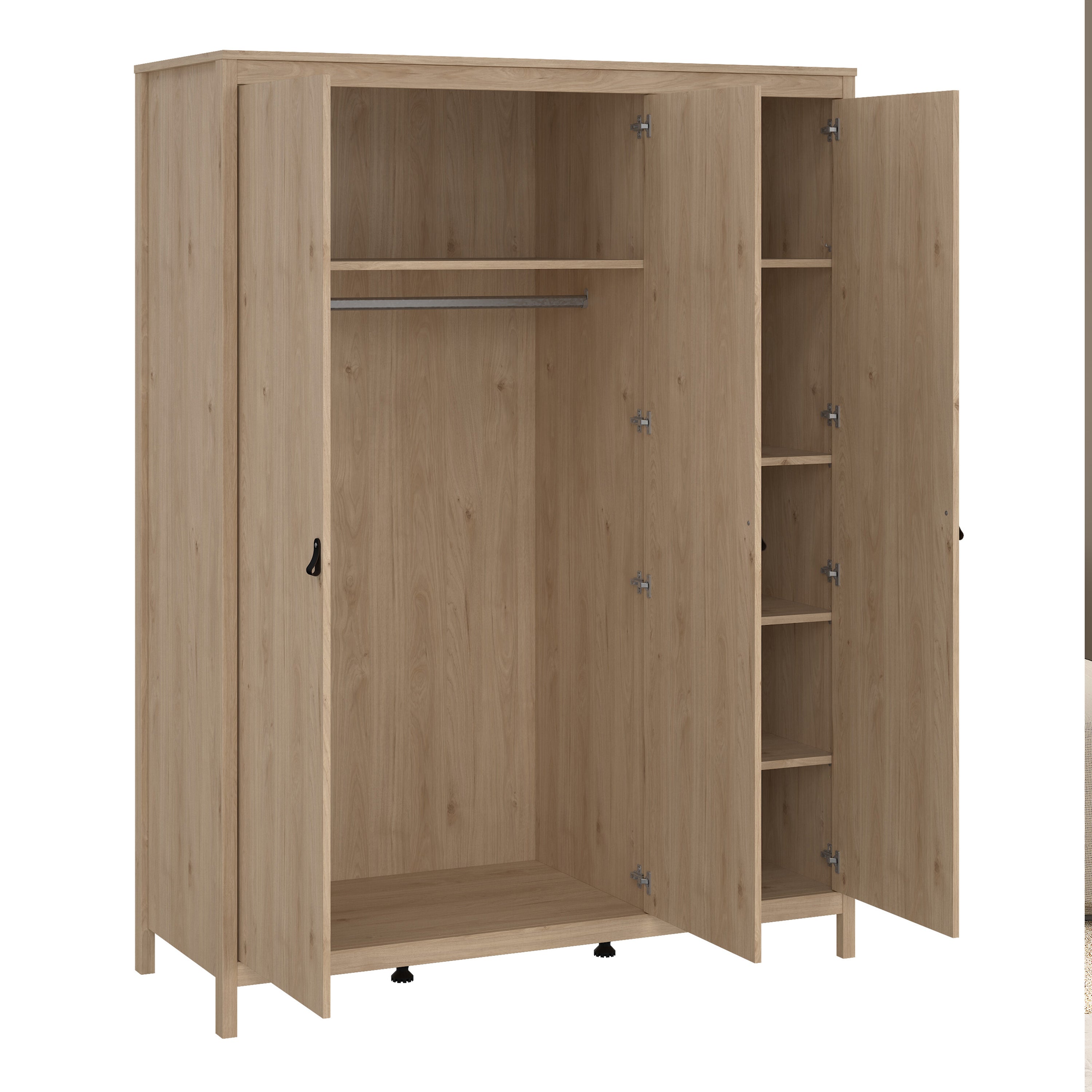 Barcelona Package - Bedside Table 2 Drawers + Chest 5 Drawers + 2 Door Wardrobe in Jackson Hickory Oak