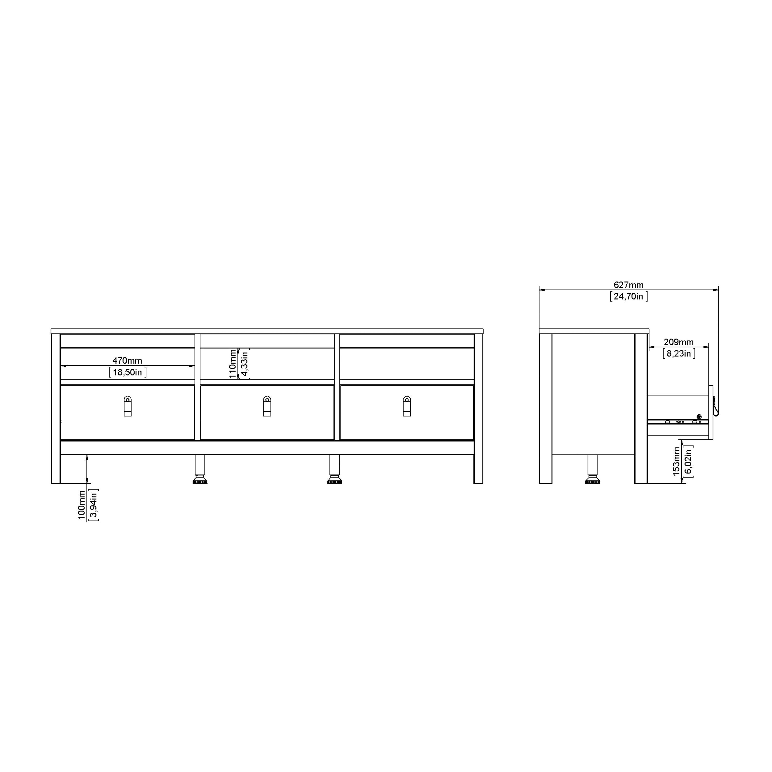 Madrid TV-Unit 3 Drawers in Jackson Hickory Oak