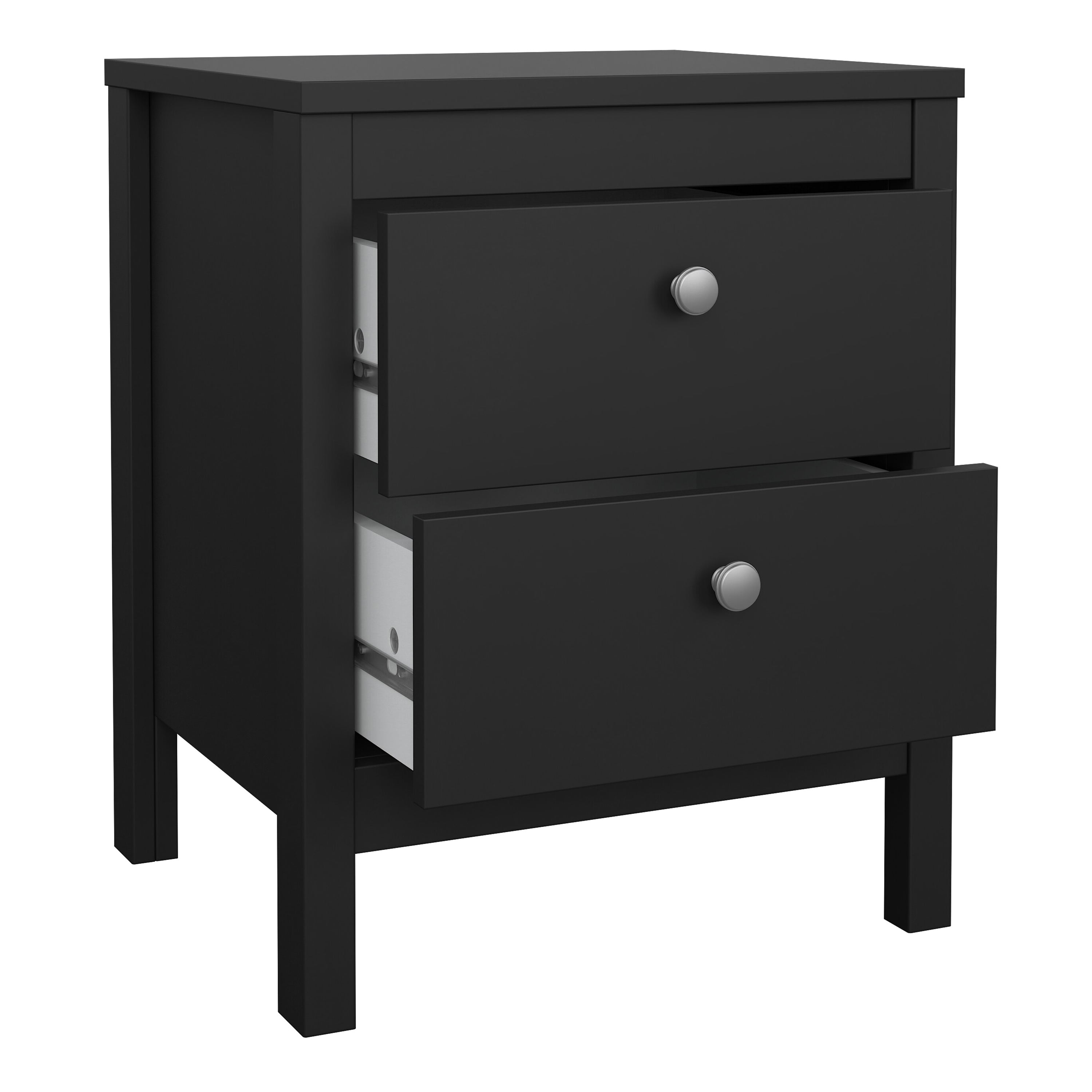 Madrid Package - Bedside Table 2 Drawers + Chest 5 Drawers + Wardrobe with 3 Doors in Matt Black