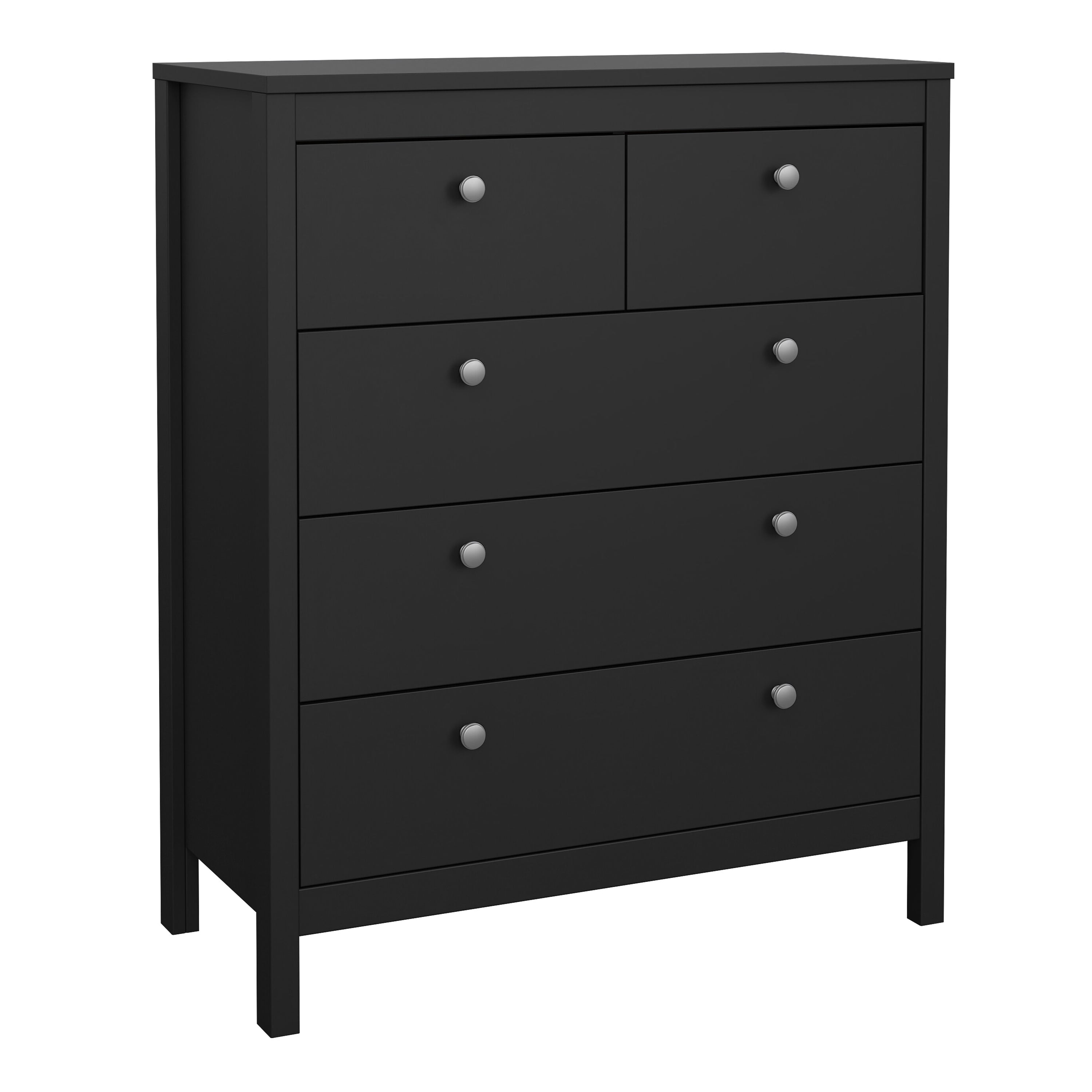 Madrid Package - Bedside Table 2 Drawers + Chest 5 Drawers + Wardrobe with 3 Doors in Matt Black