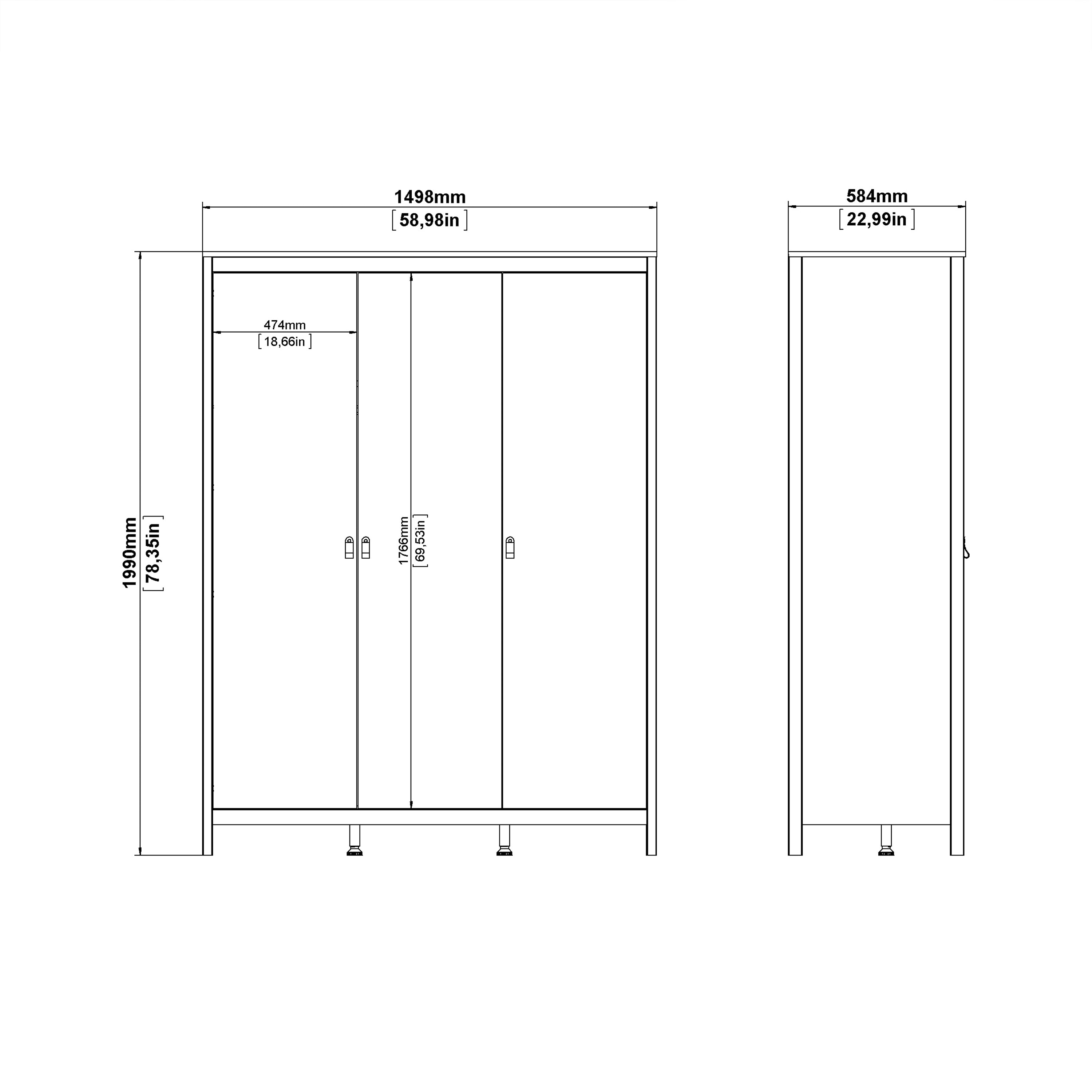 Madrid Package - Bedside Table 2 Drawers + Chest 5 Drawers + 3 Door Wardrobe in Jackson Hickory Oak