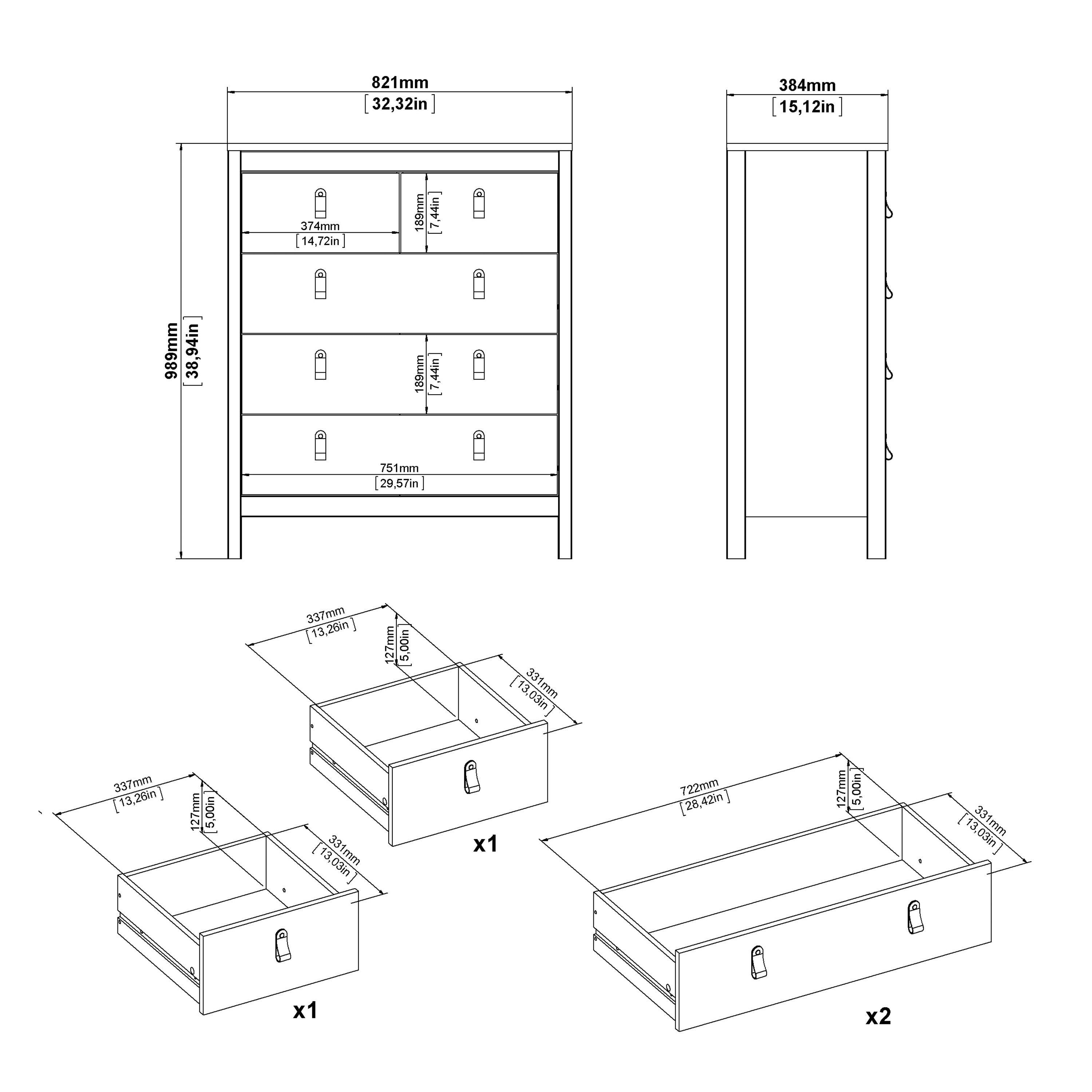 Madrid Package - Bedside Table 2 Drawers + Chest 5 Drawers + 3 Door Wardrobe in Jackson Hickory Oak