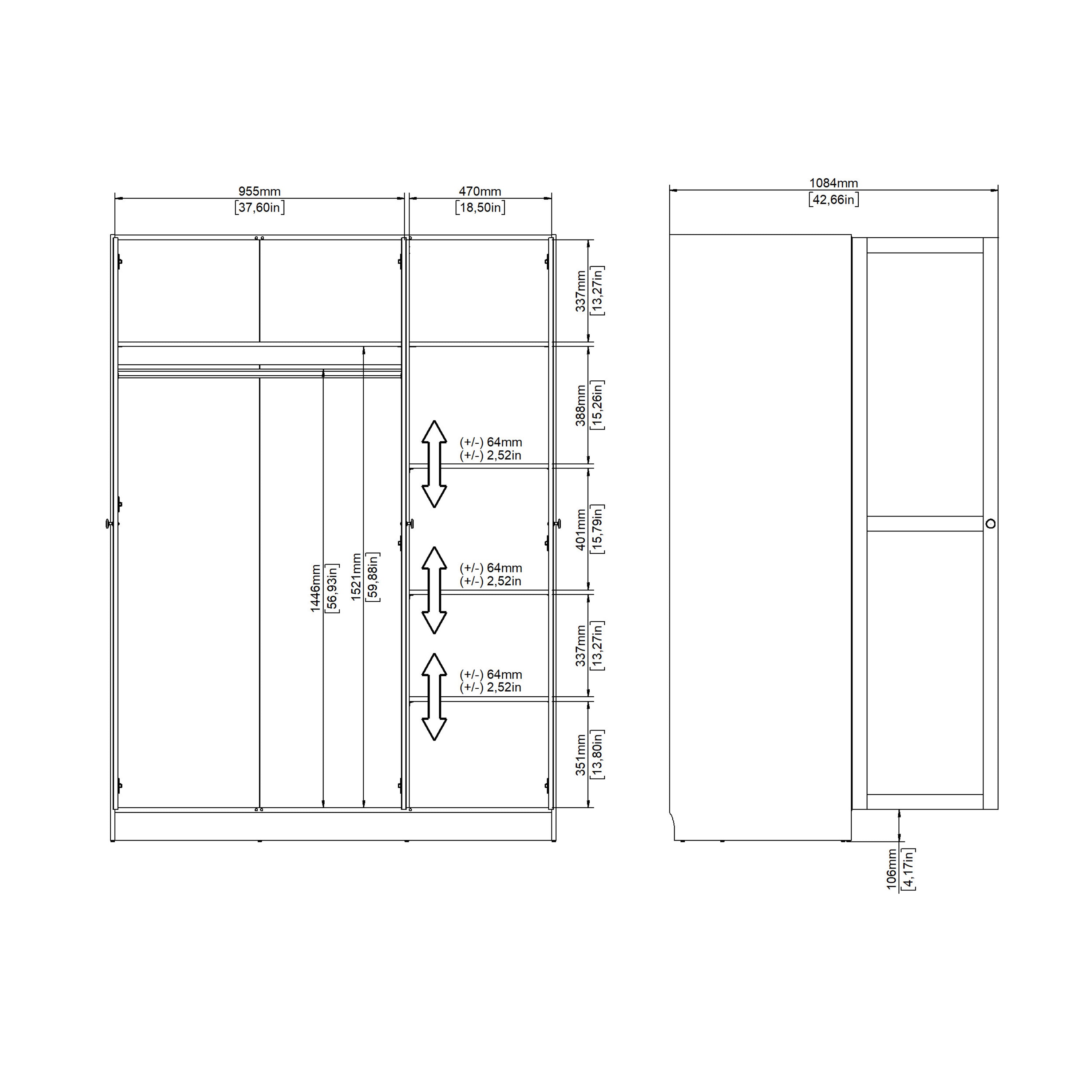 Brande Wardrobe with 3 Frame Doors in Jackson Hickory Oak