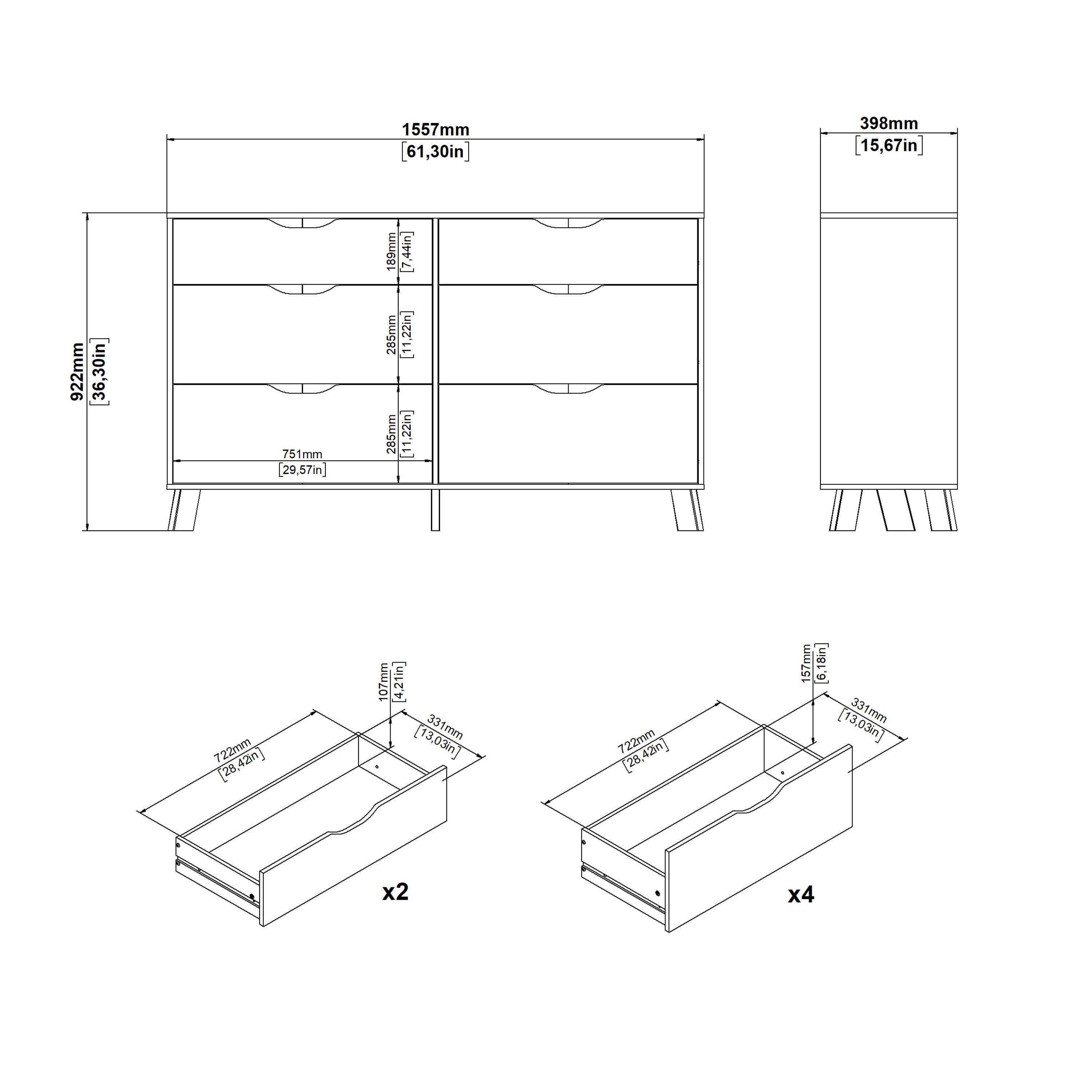 Ikast 6 Drawers Double Dresser in Jackson Hickory and White