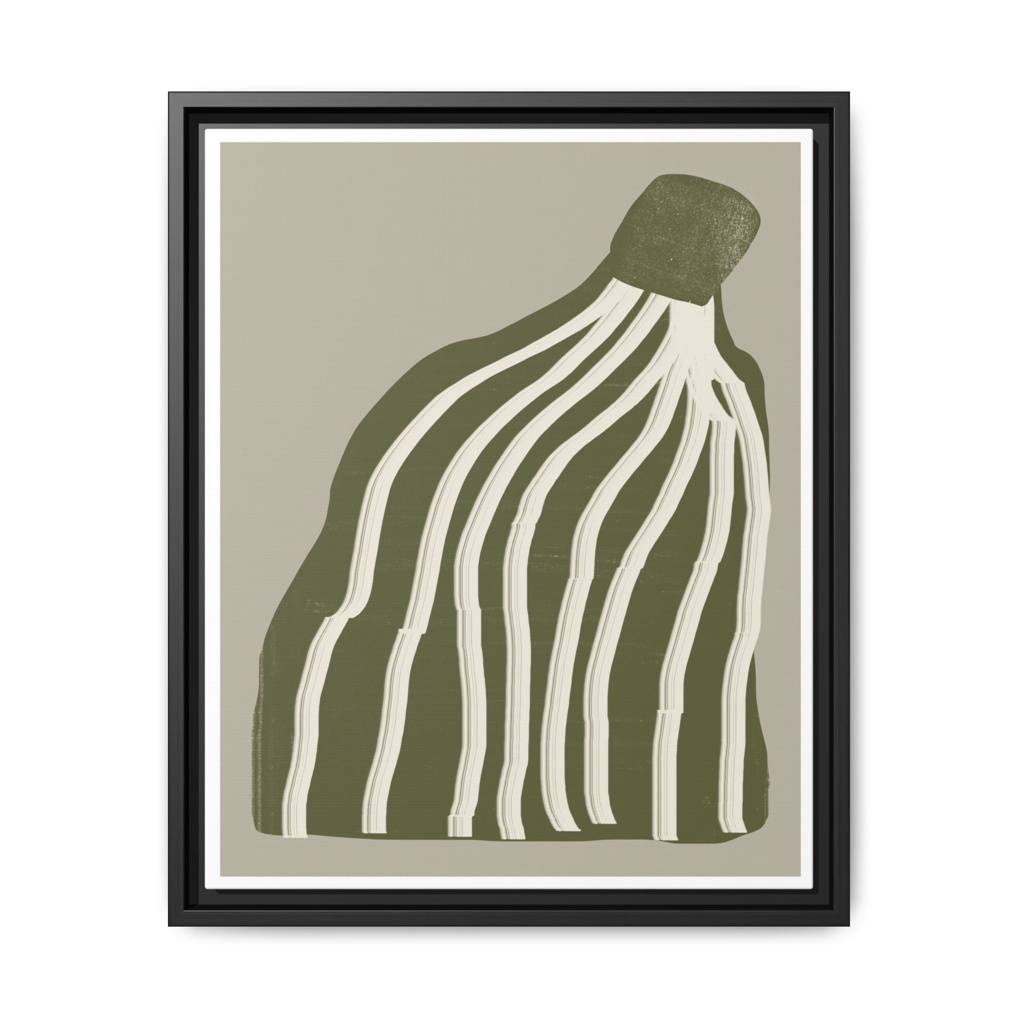 Olive Cascade Curves - Framed