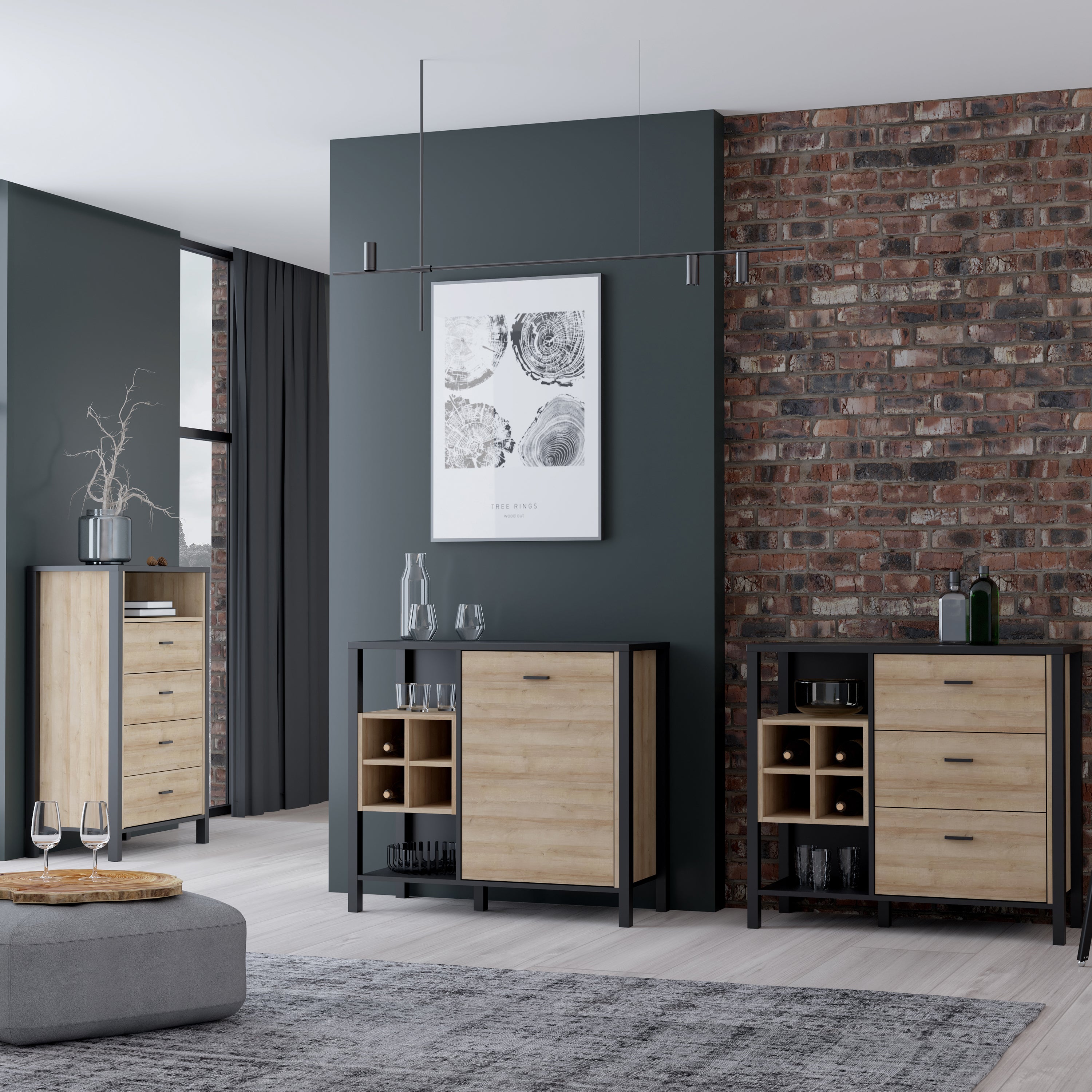 High Rock Storage/Display Chest in Matt Black/Riviera Oak