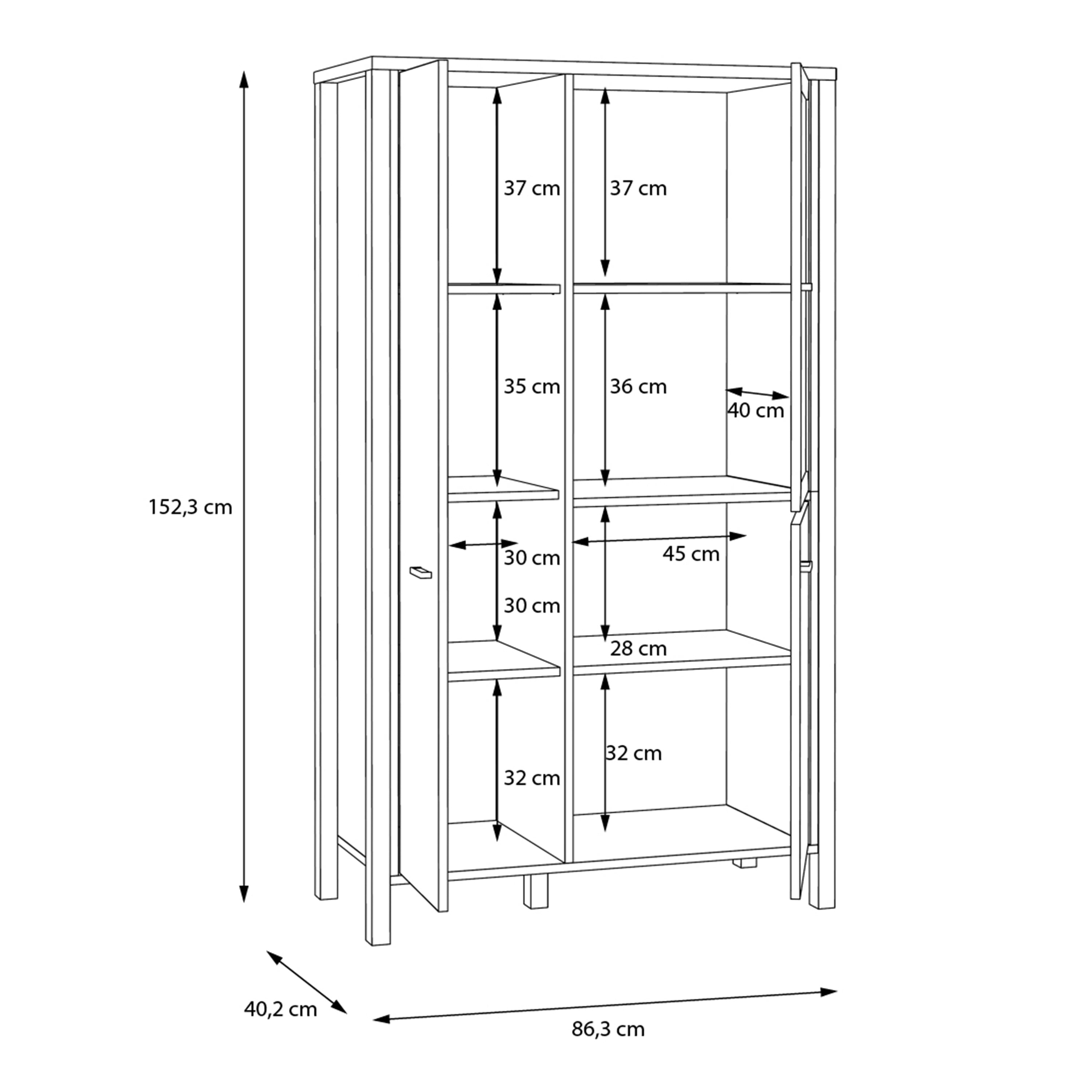 High Rock Small Display Cabinet in Matt Black/Riviera Oak