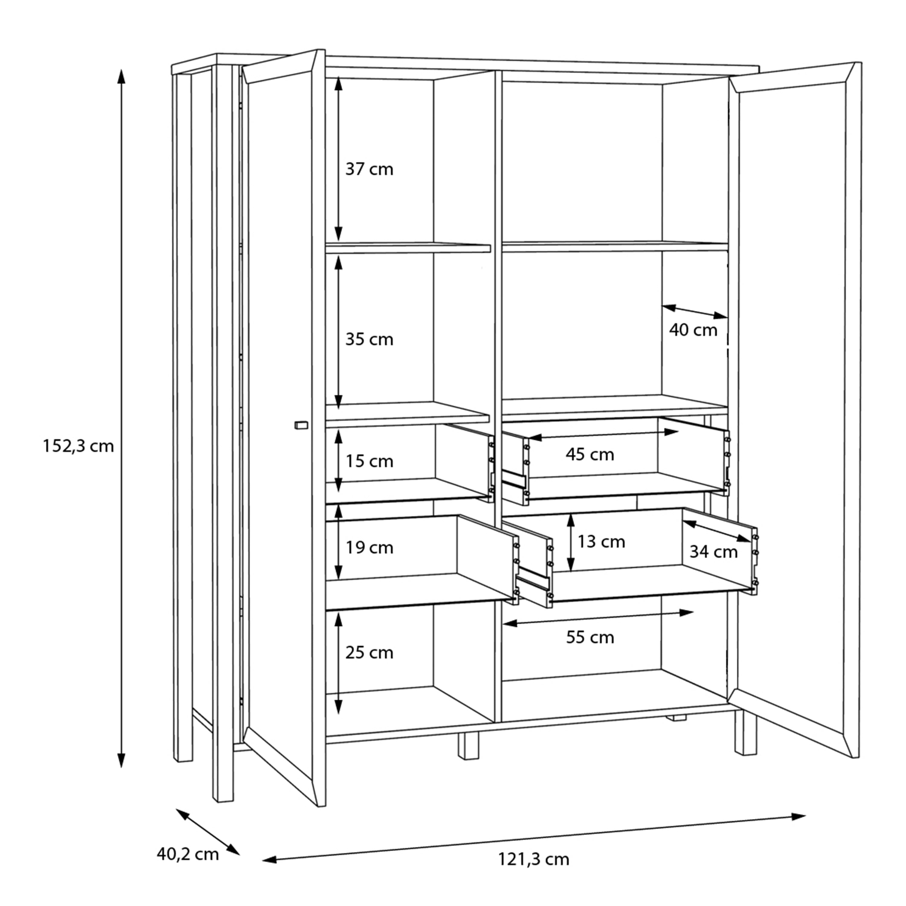 High Rock Extra Wide Display Cabinet in Matt Black/Riviera Oak