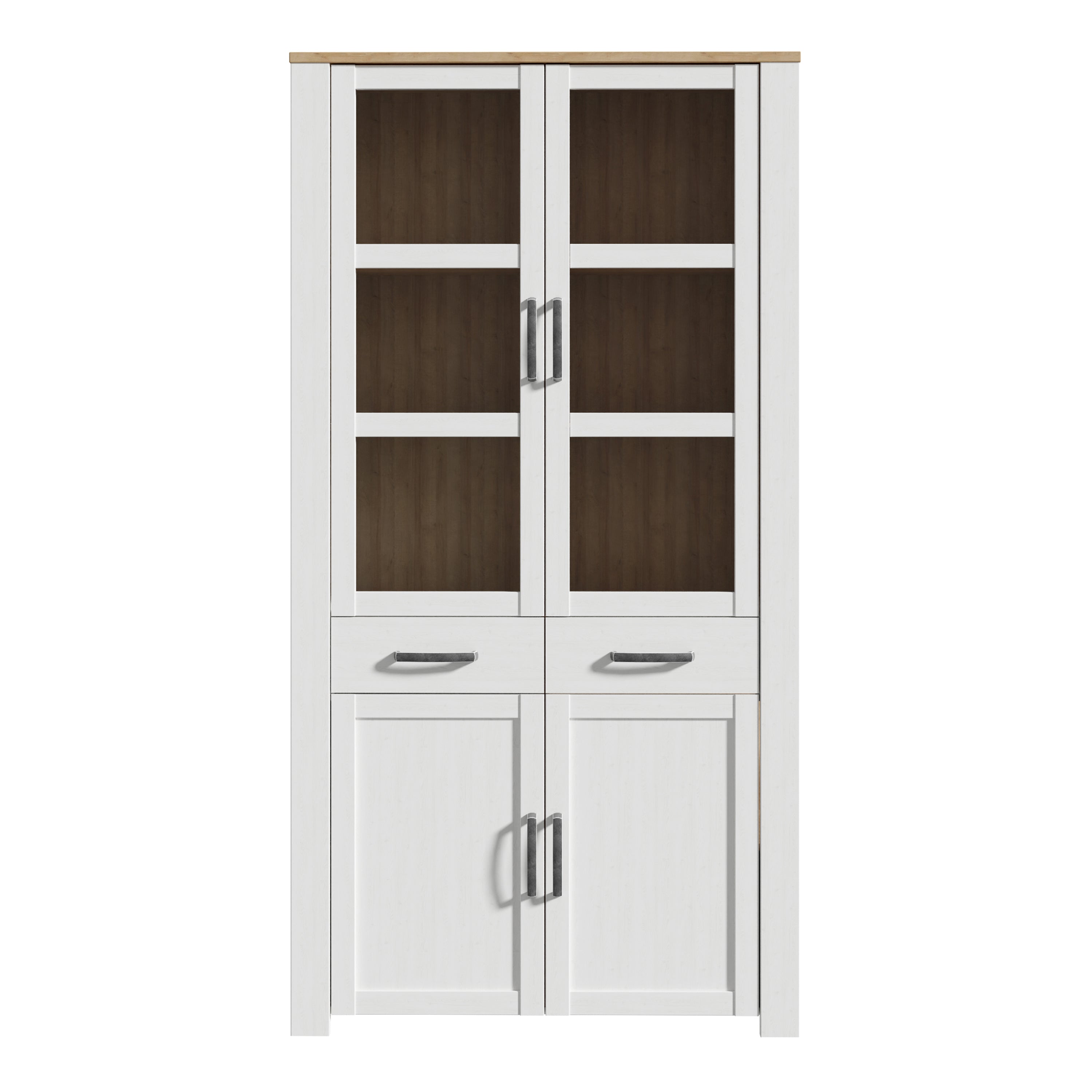 Bohol Display Cabinet 4 Door 2 Drawer in Oak/White inc LED Lighting