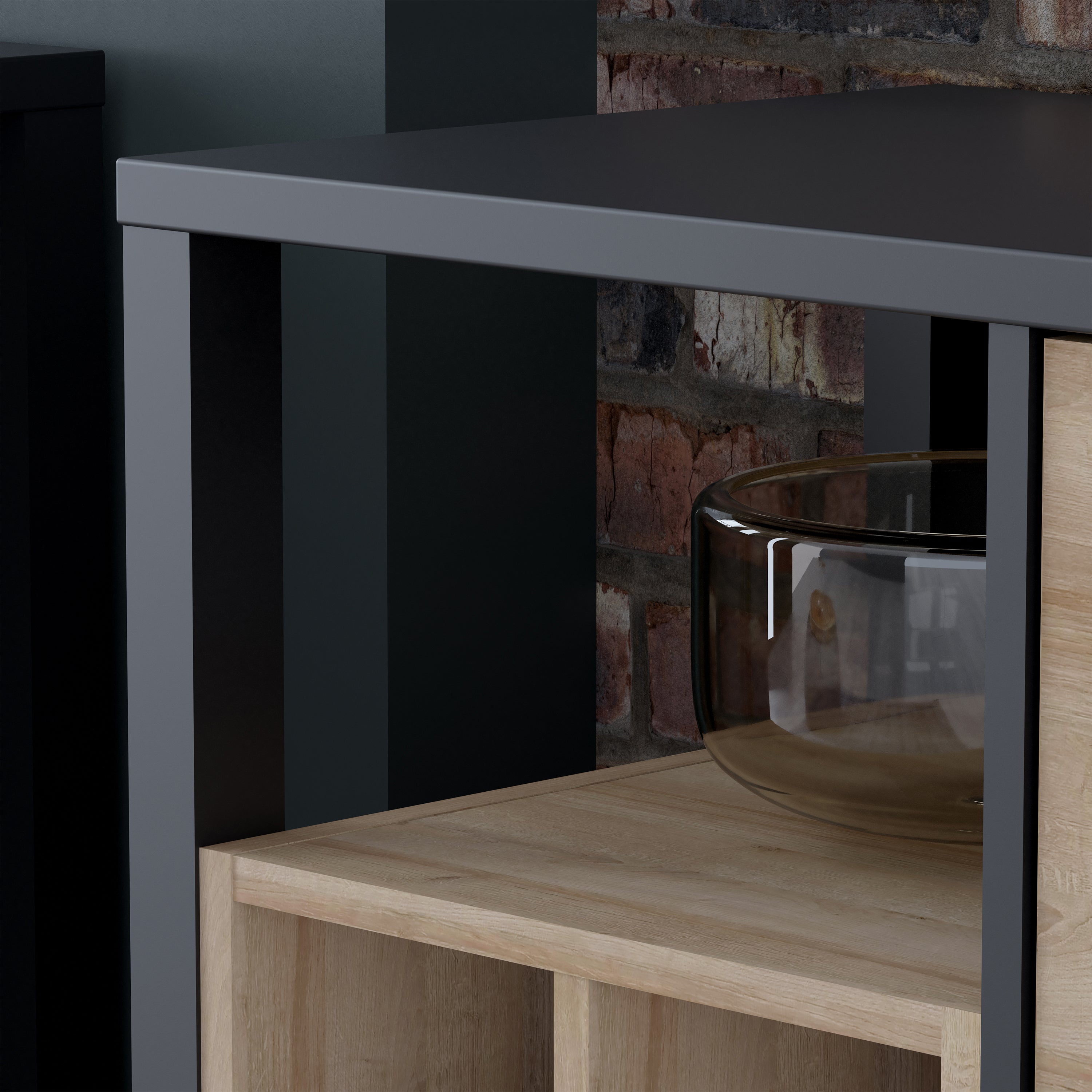 High Rock 3 Drawer Display Chest in Matt Black/Riviera Oak
