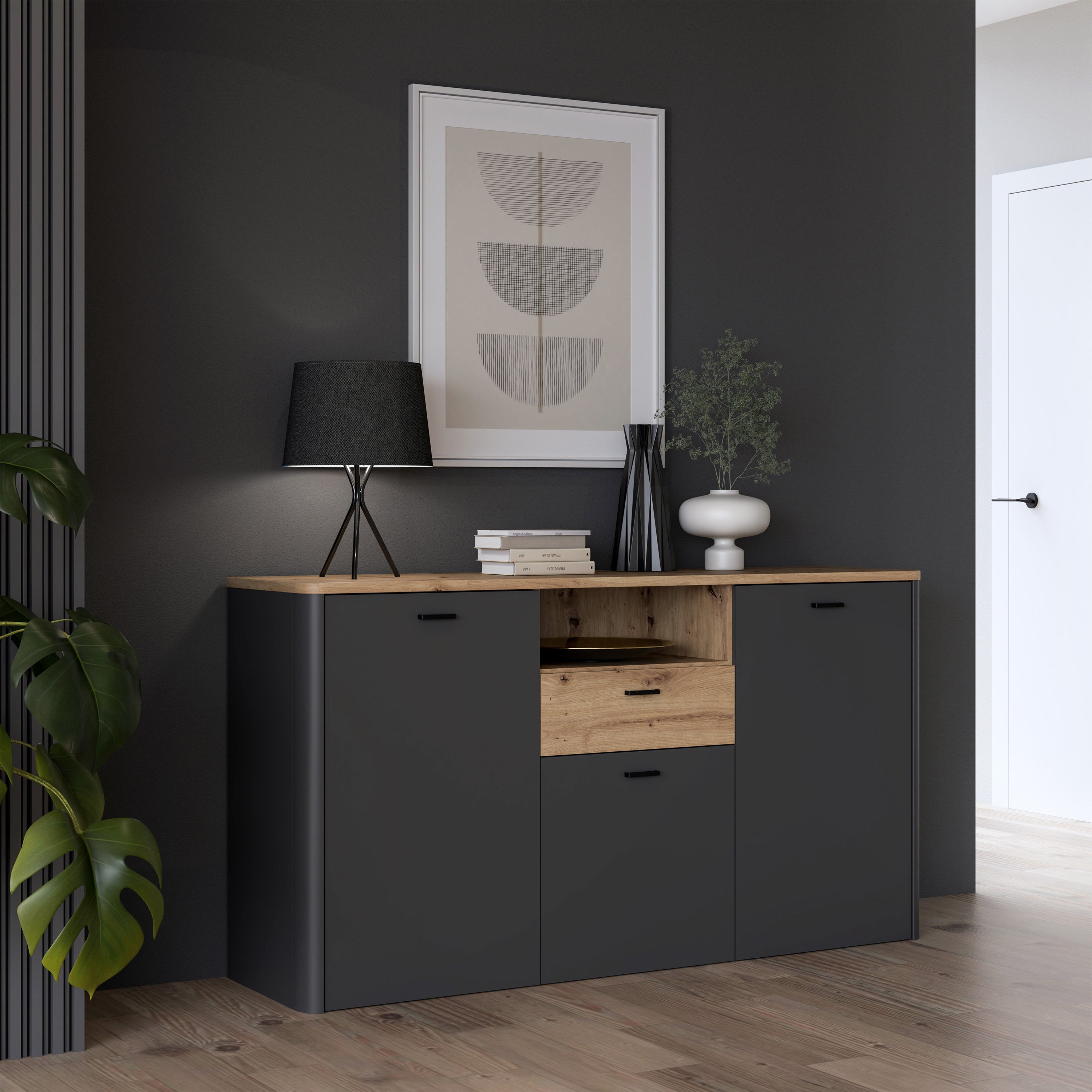 Klara 3 Door 1 Drawer Chest in Grey and Oak