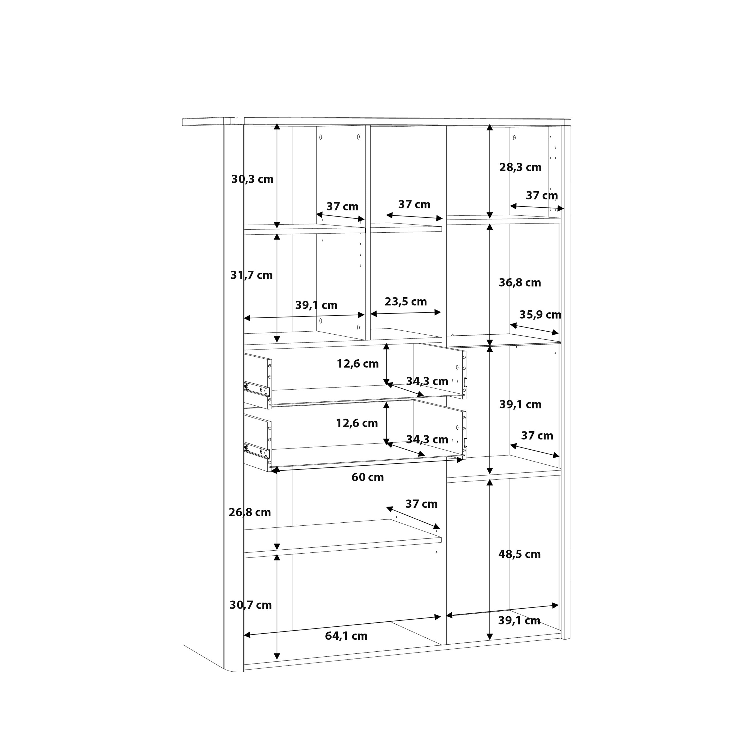 Klara Display Cabinet with 2 Door 2 Drawers and 1 Glass Door in Grey and Oak inc LED Lighting