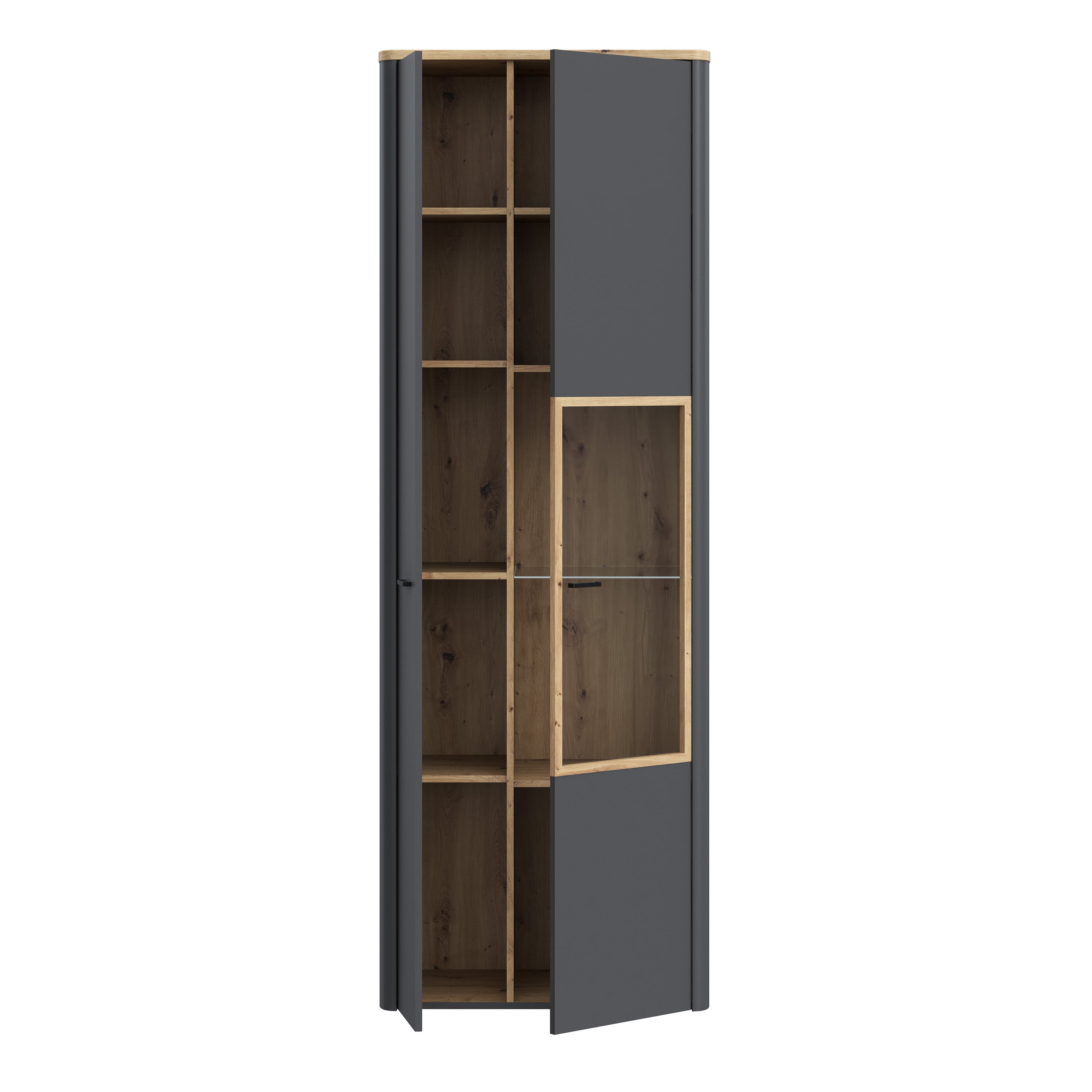 Klara Display Cabinet with 1 Door  and 1 Glass Door in Grey and Oak