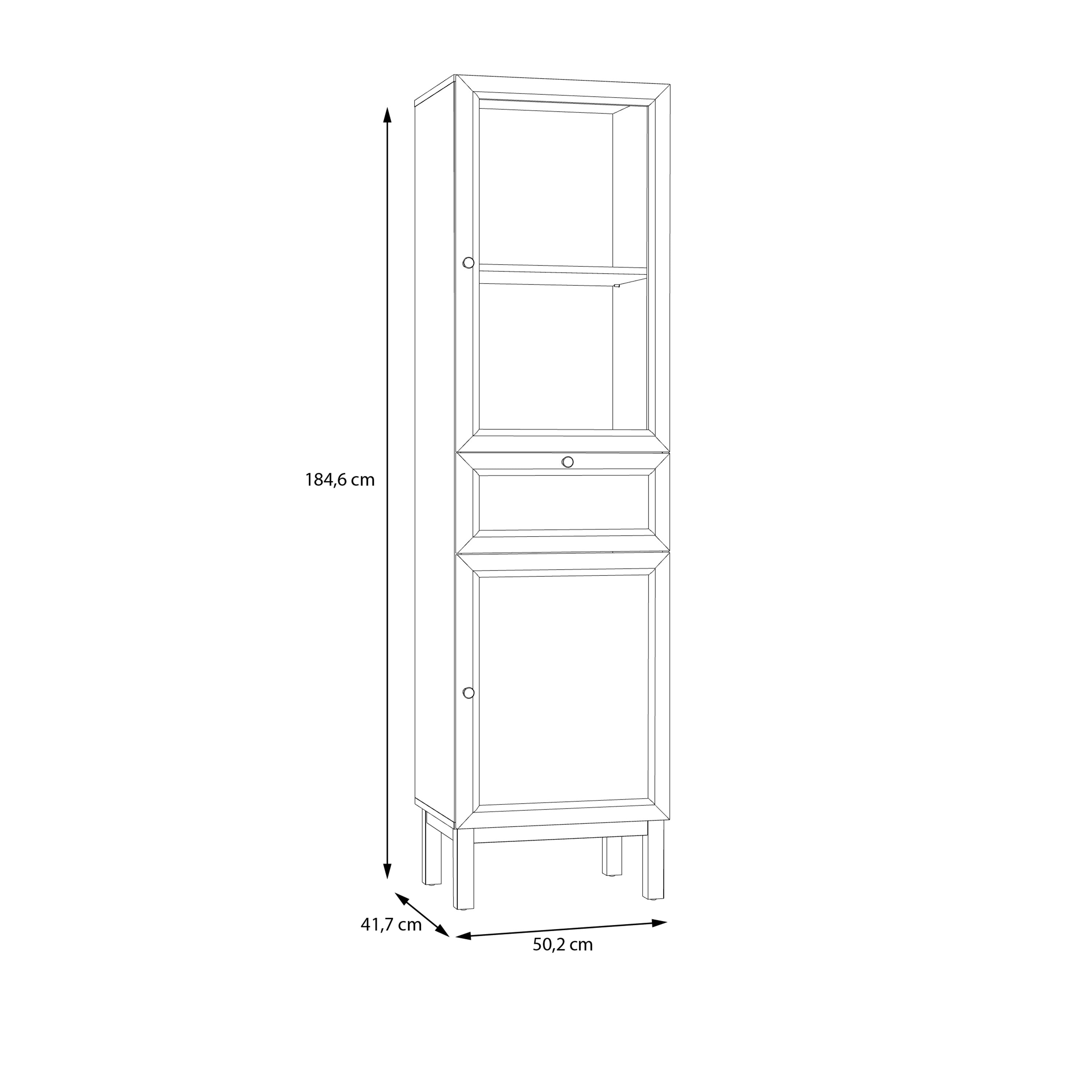 Wensley Display Cabinet with 1 Door 1 Drawer and  1 Glass Door in Light Grey and Oak inc LED Lighting