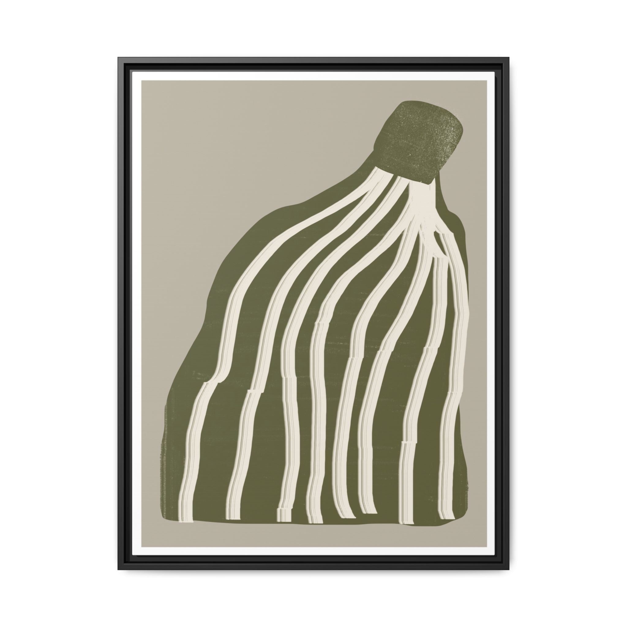 Olive Cascade Curves - Framed