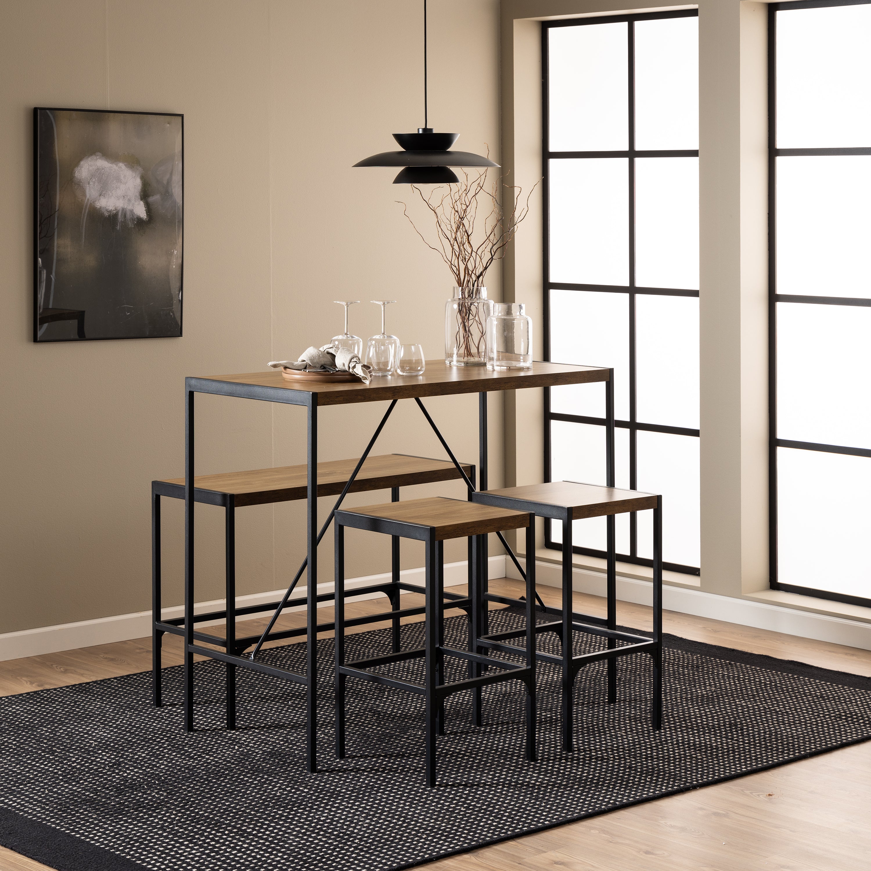Bahamas Bar Table Set in Black and Oak