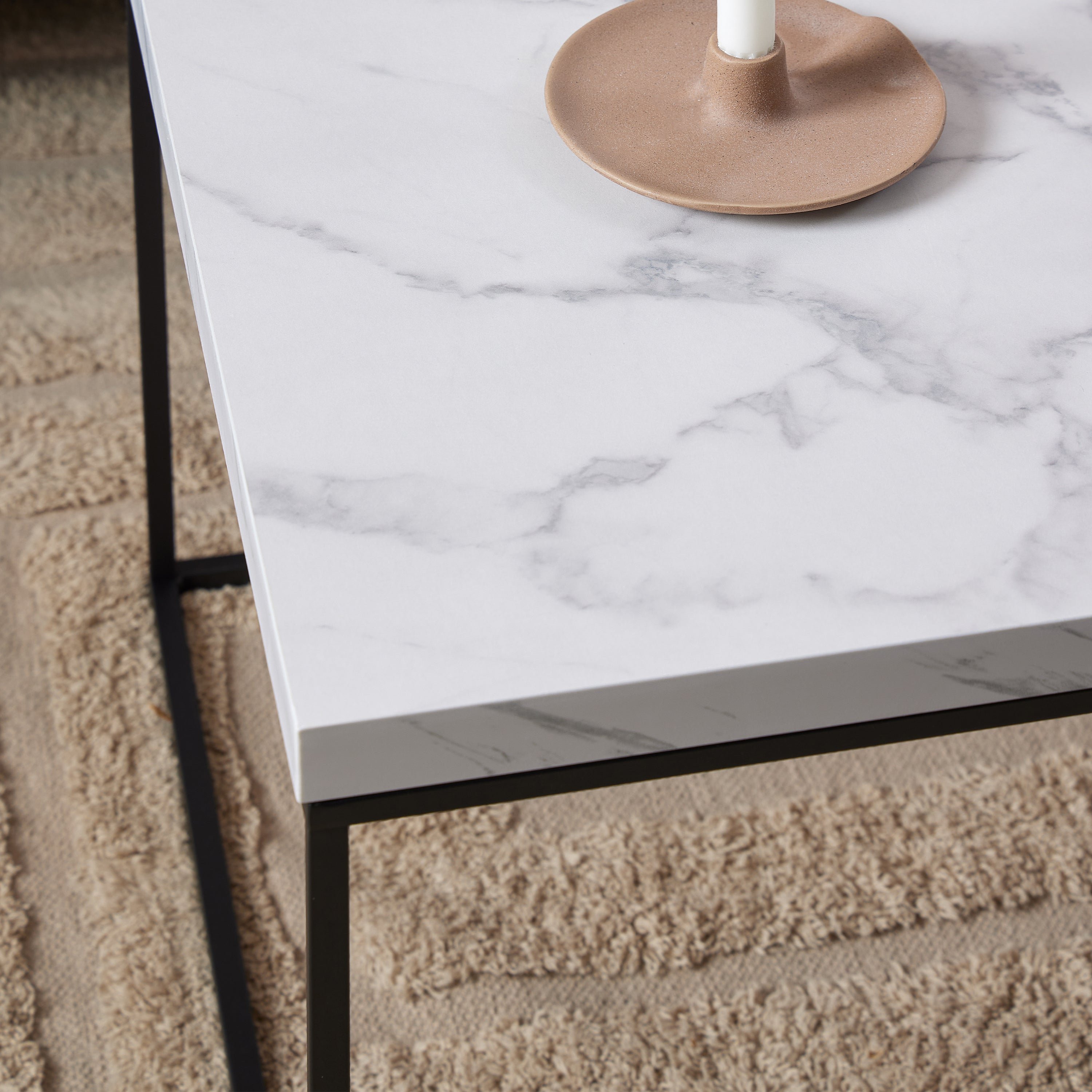 Barossa Coffee Table with White Marble Carrara Top & Black Steel Base 110x55x45cm