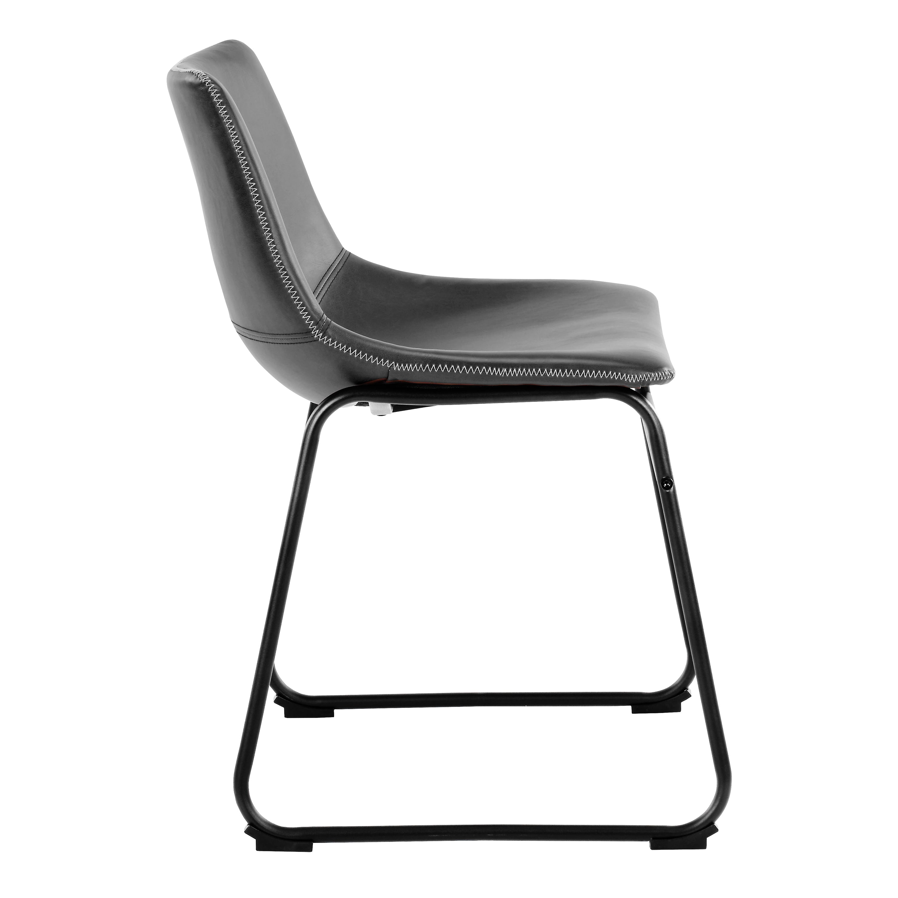 Heaven Round Dining Table with White Polished Marble Top Included 4 I_Oregon Dining Chair In Black with Cream Stitching,