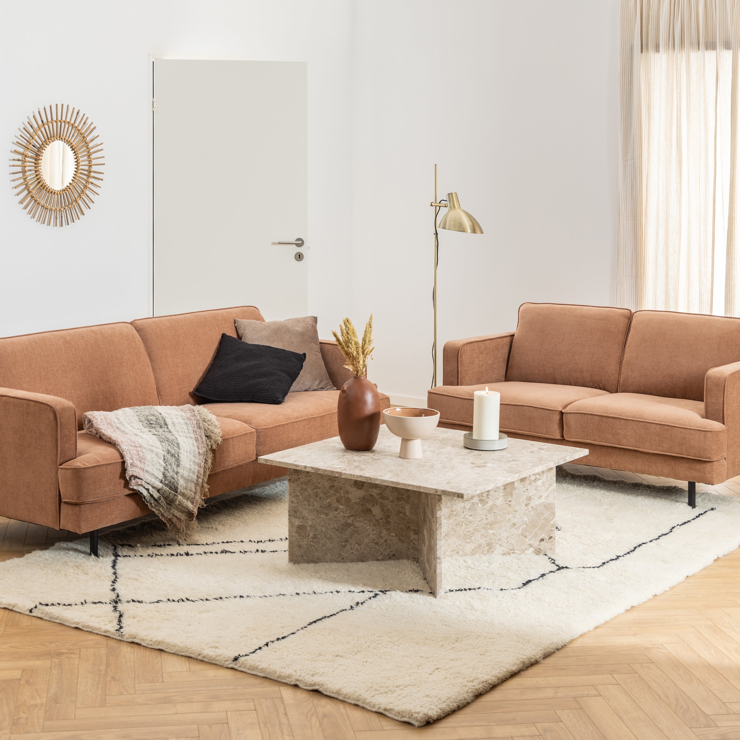 Vega Square Coffee Table with Brown Marble Top 90cm