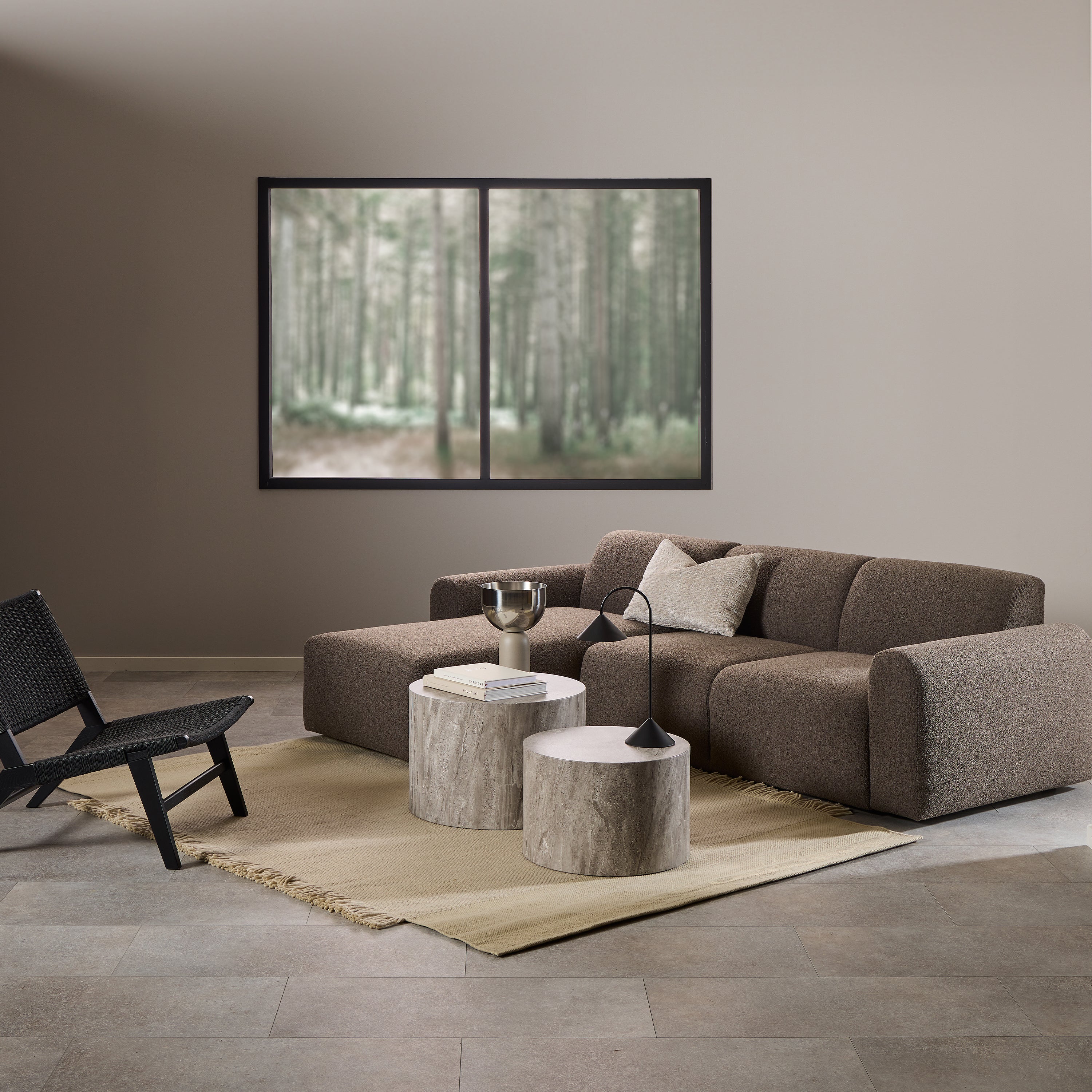 Midfield Left Hand Facing 2 Seater Chaise Longue in Boucle Taupe Fabric