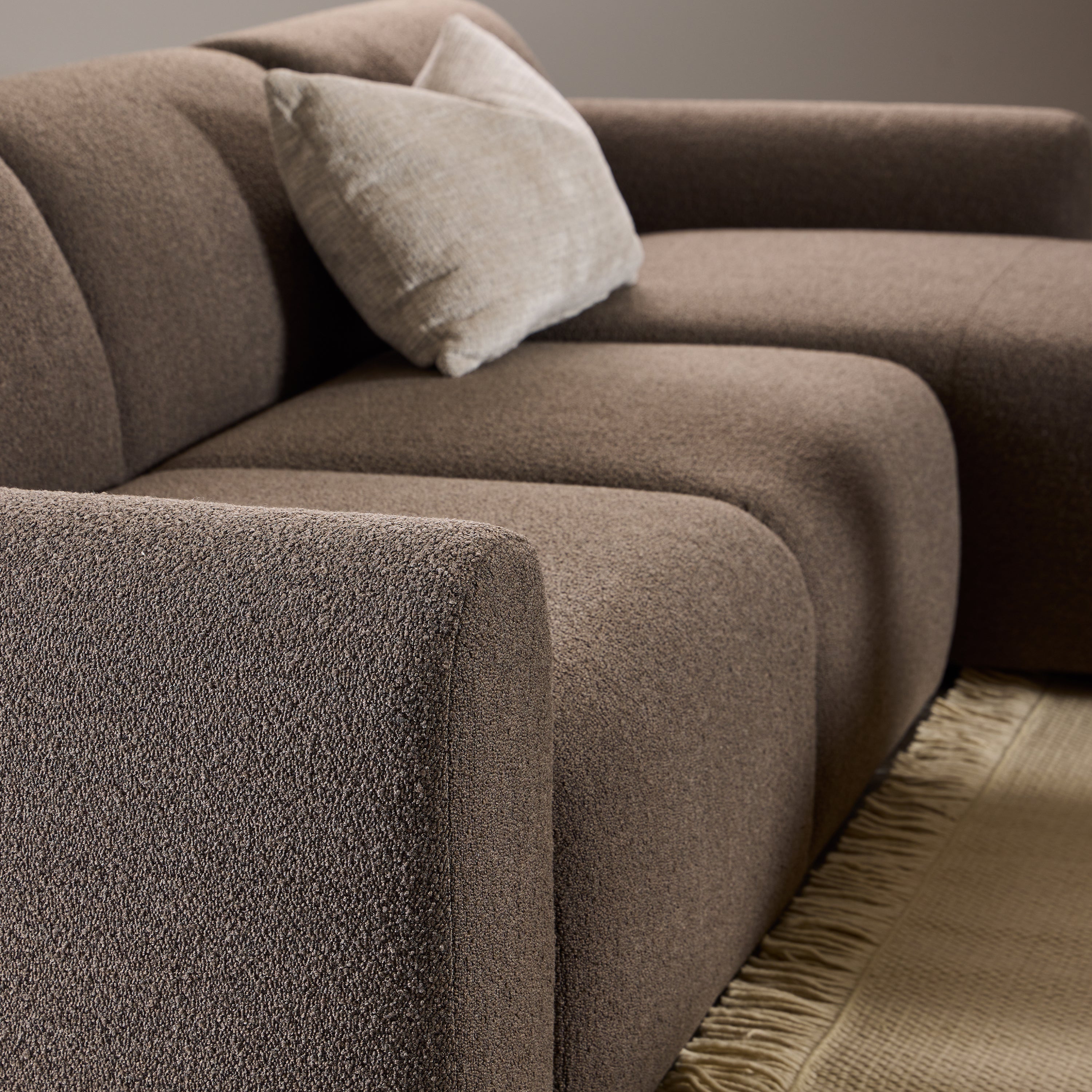 Midfield Right Hand Facing 2 Seater Chaise Longue in Boucle Taupe Fabric