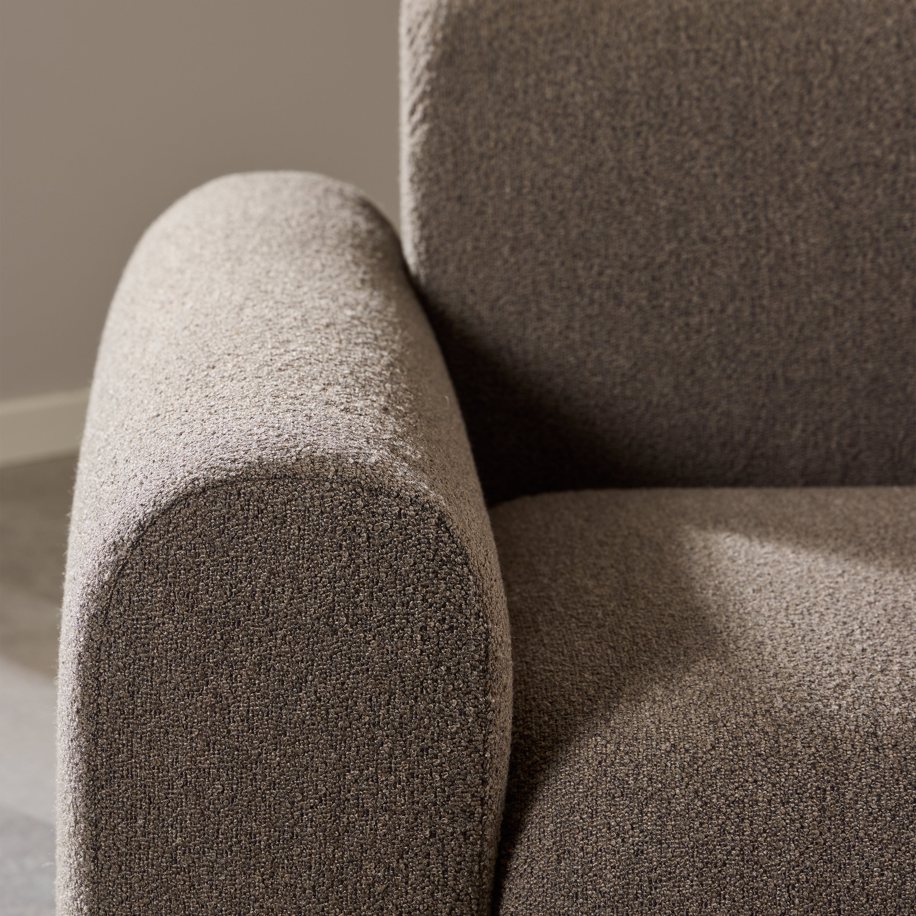 Midfield Right Hand Facing 2 Seater Chaise Longue in Boucle Taupe Fabric