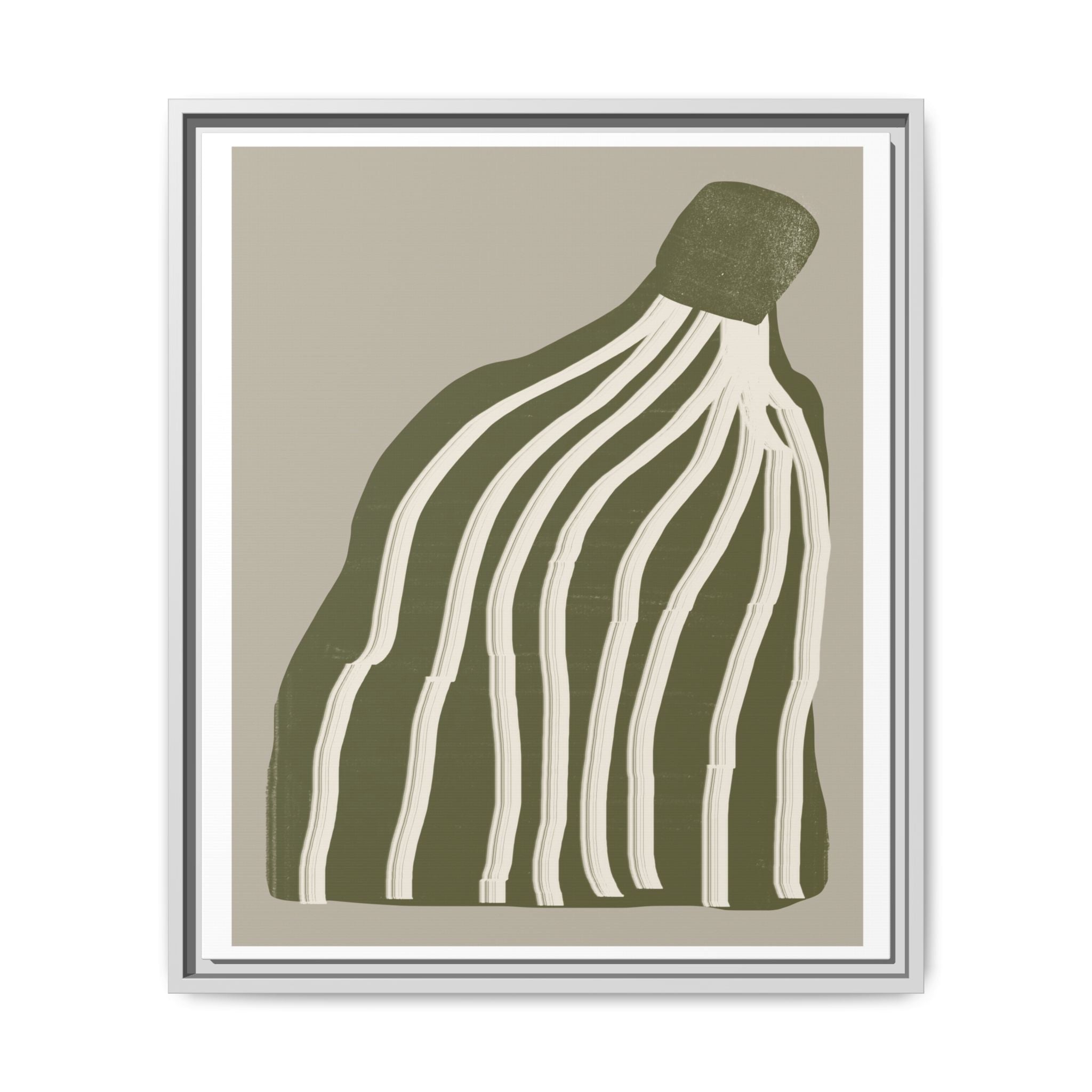 Olive Cascade Curves - Framed
