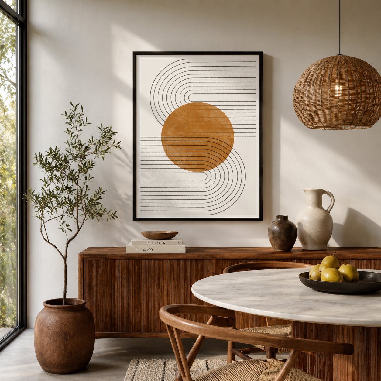 Amber Orbit Lines - Framed