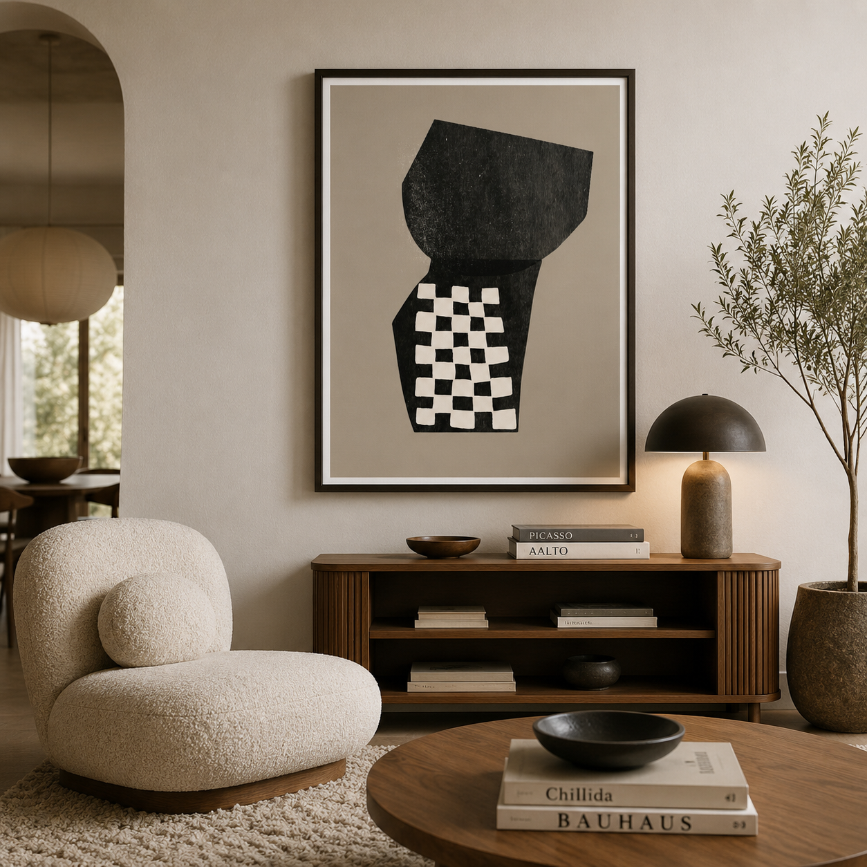 Noir Mosaic Form Balance - Framed