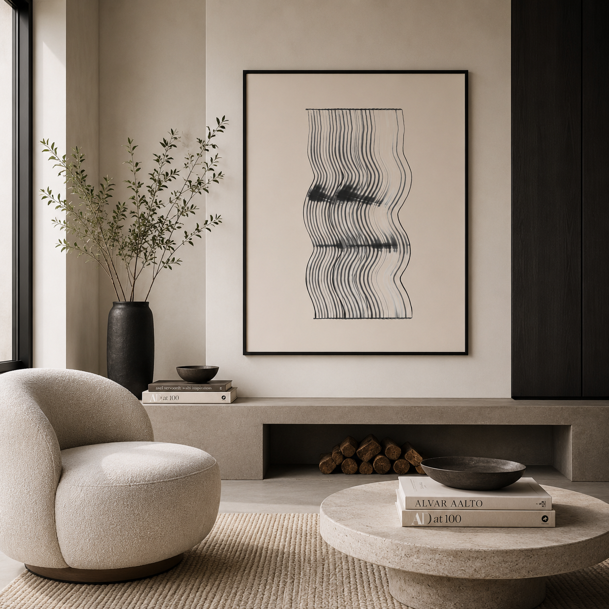 Velvet Ripple Linework Flow - Framed