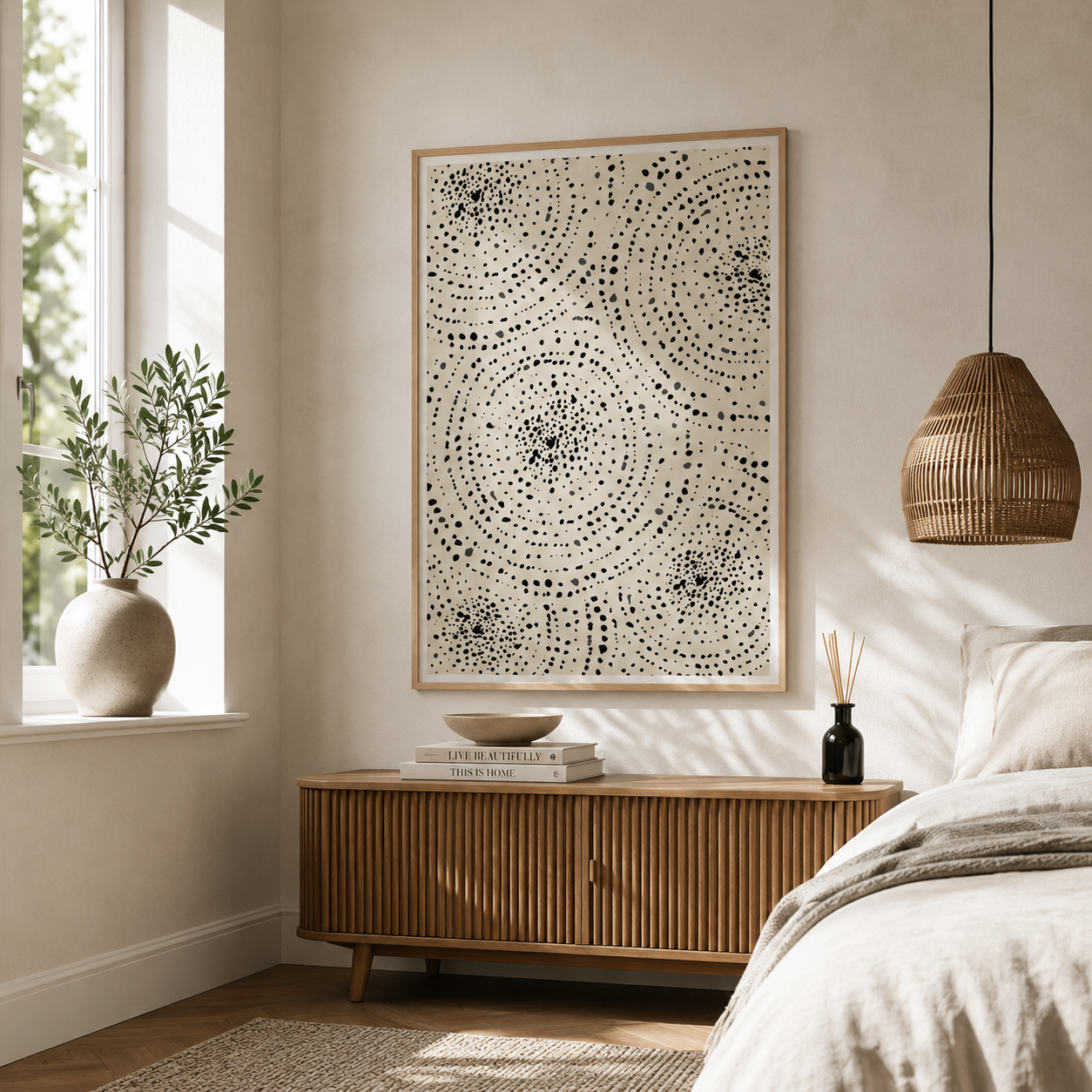 Celestial Pebble Drift Patterns - Framed