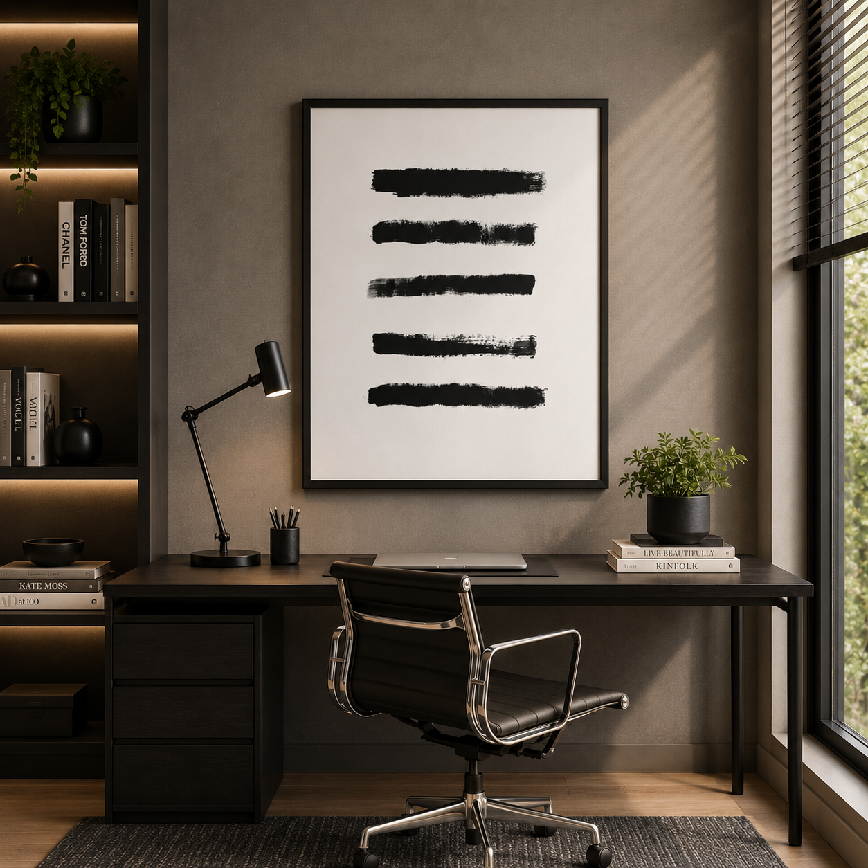 Obsidian Silence Strokes - Framed