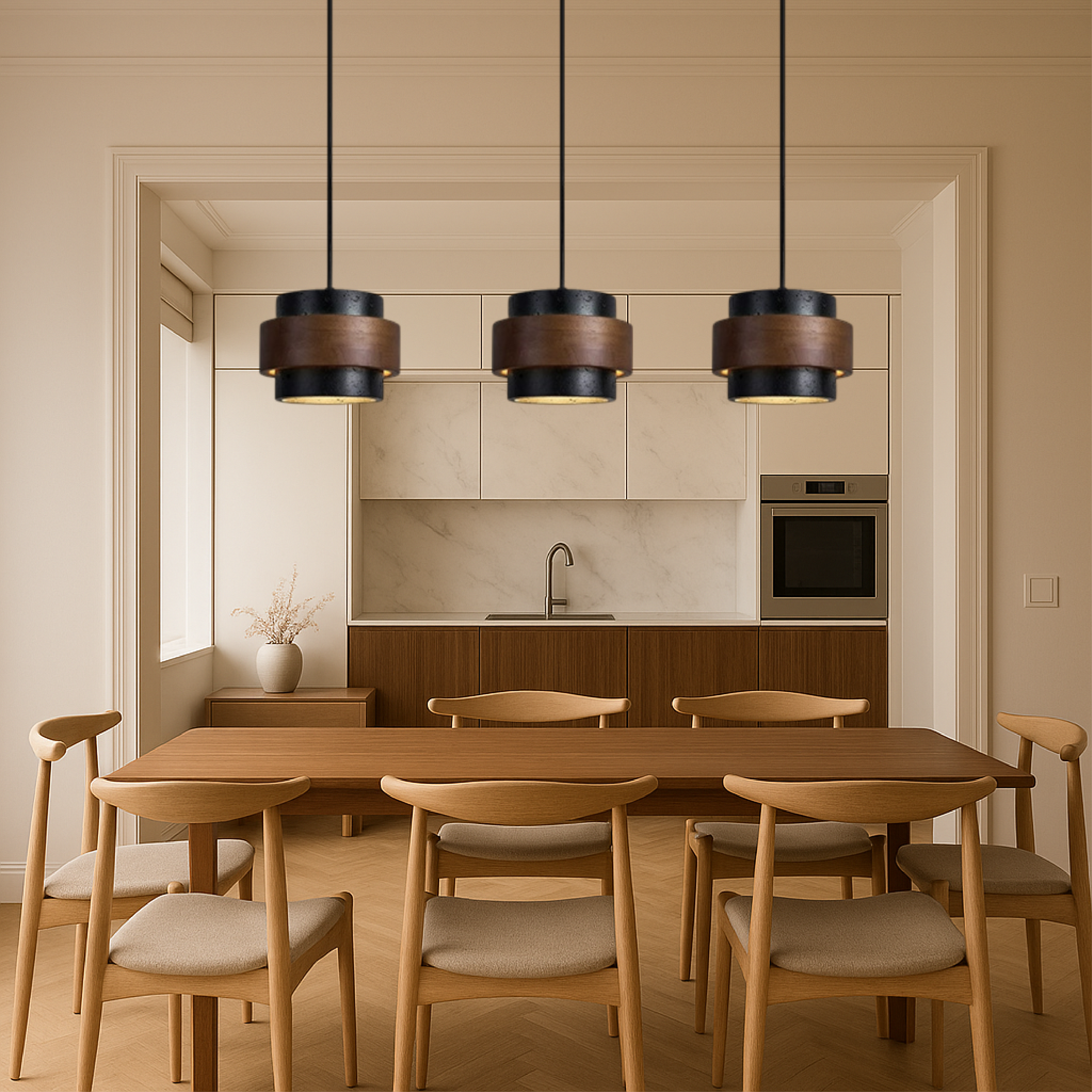 3 Head Black Travertine Pendant Light