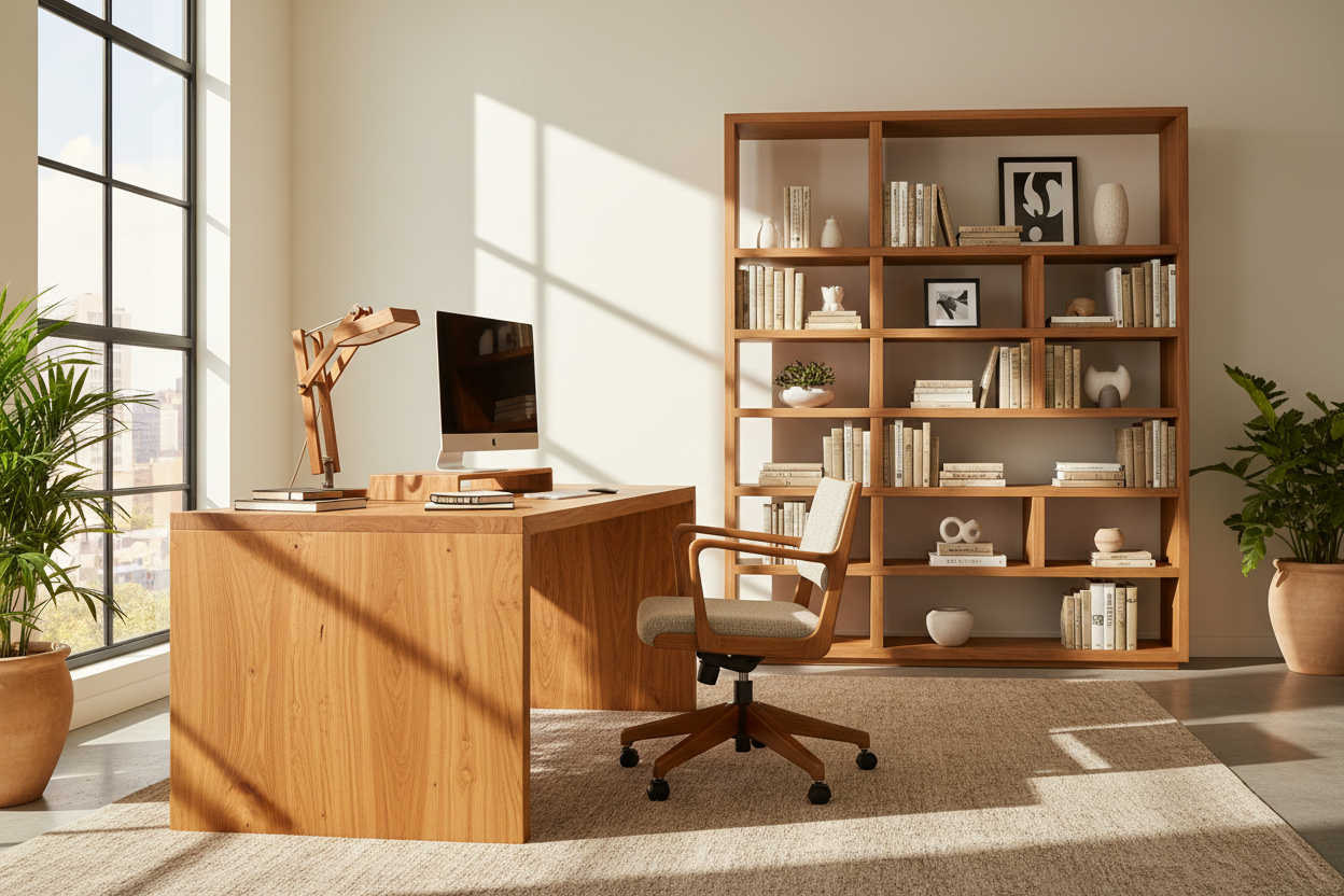 horizontal image for a furniture store selling wooden office furniture