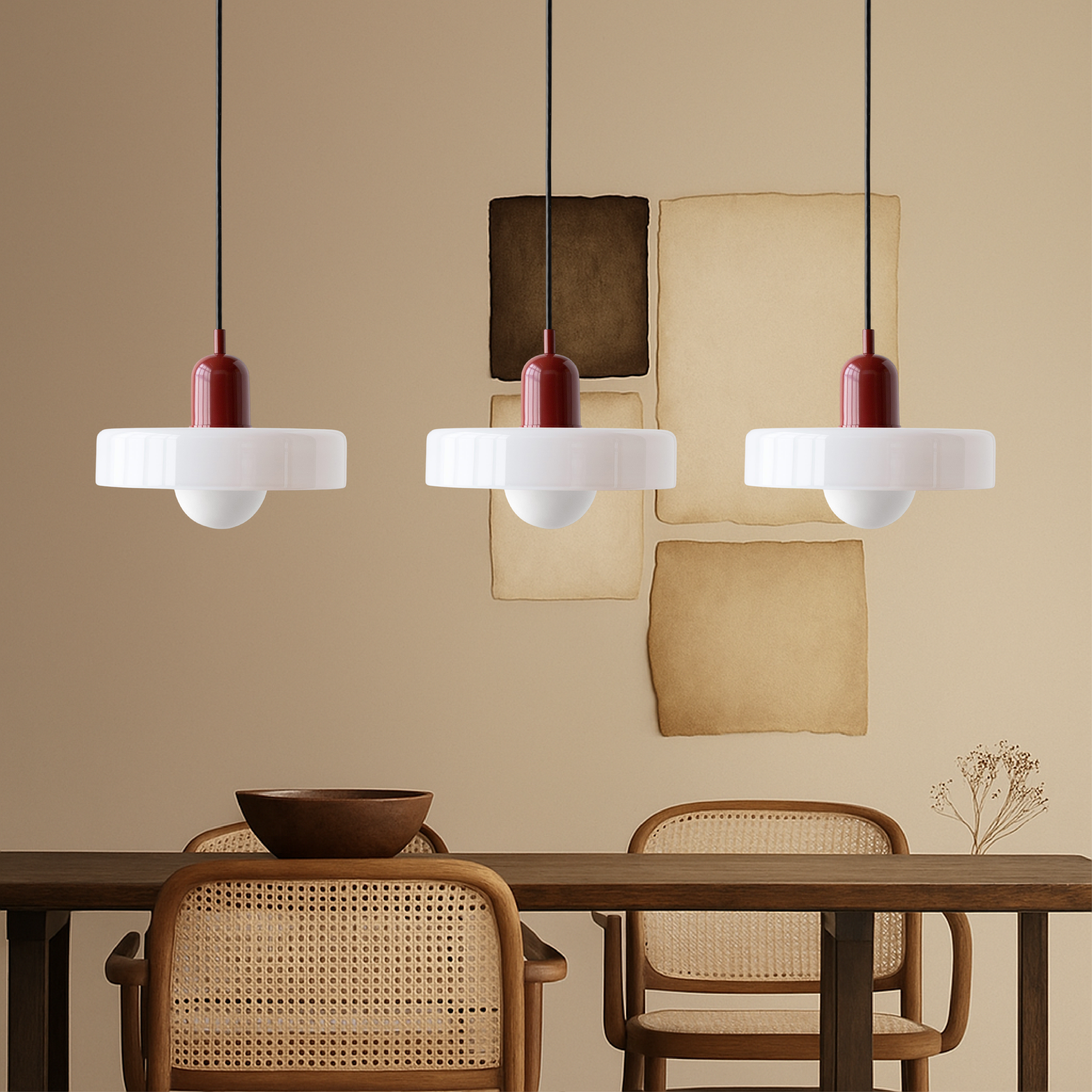 3 Head Bauhaus Colored Glass Pendant Light