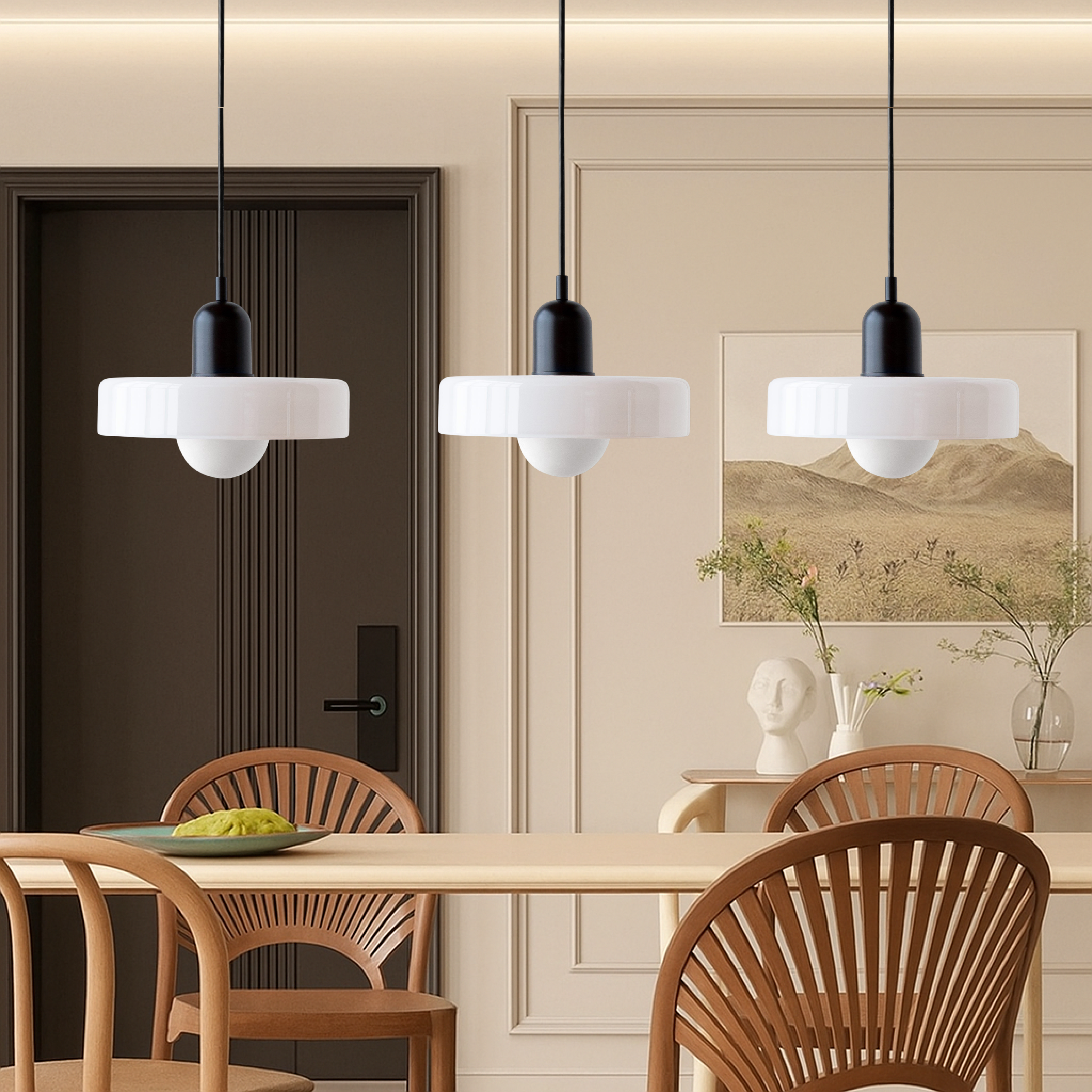 3 Head Bauhaus Colored Glass Pendant Light